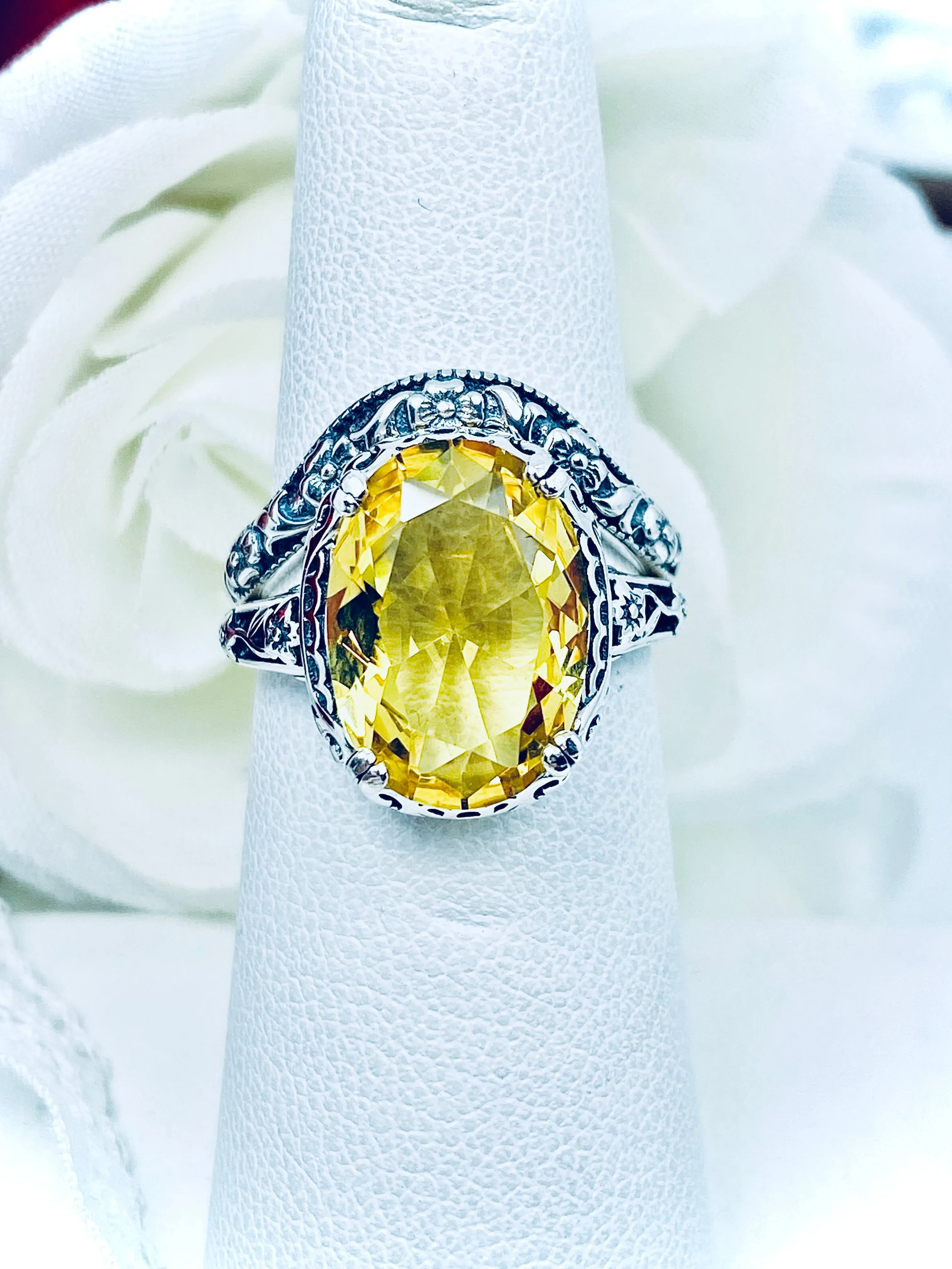 Citrine Ring & Band Set, Yellow Gemstone, Edwardian Jewelry #D70