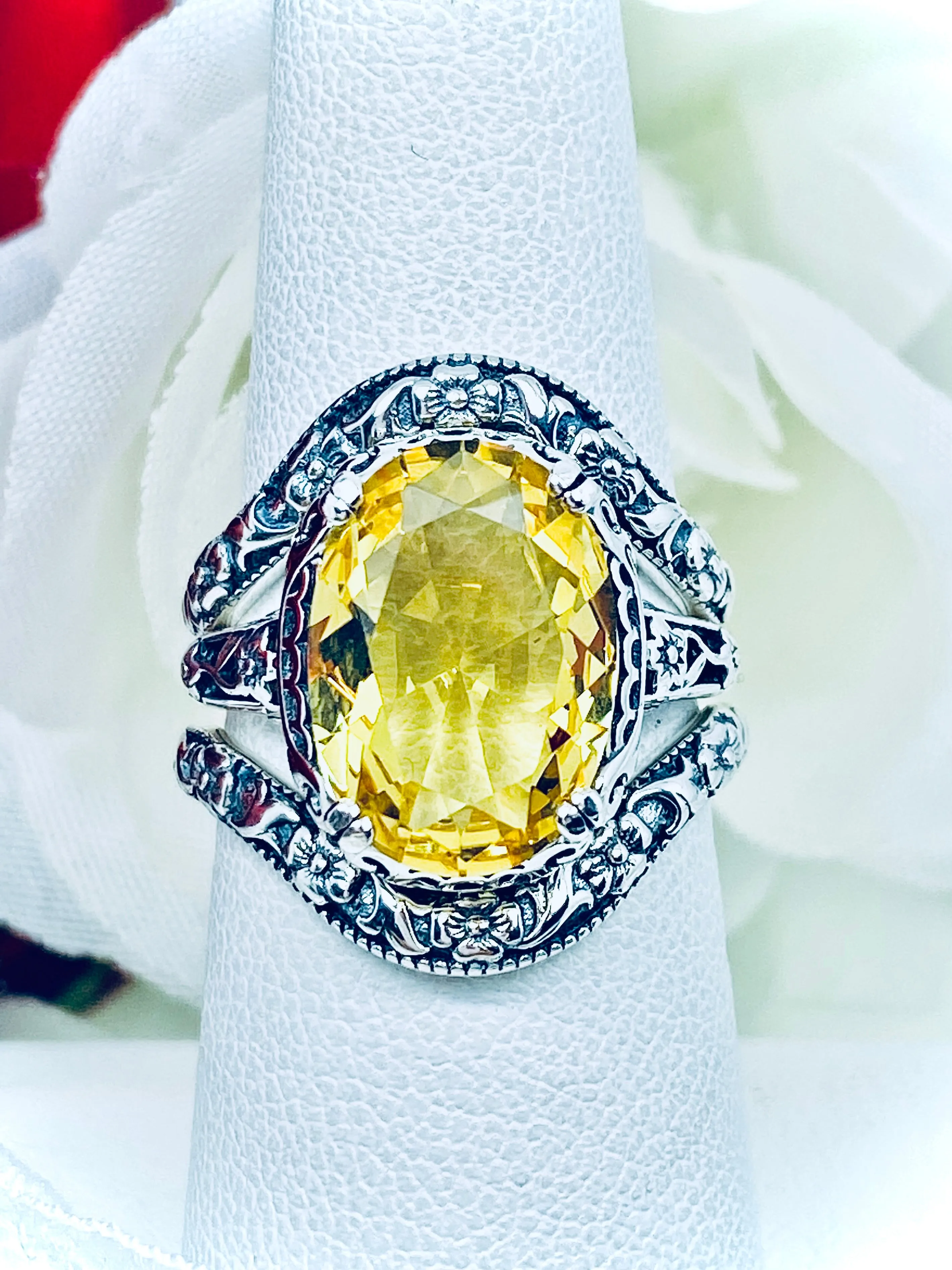 Citrine Ring & Band Set, Yellow Gemstone, Edwardian Jewelry #D70