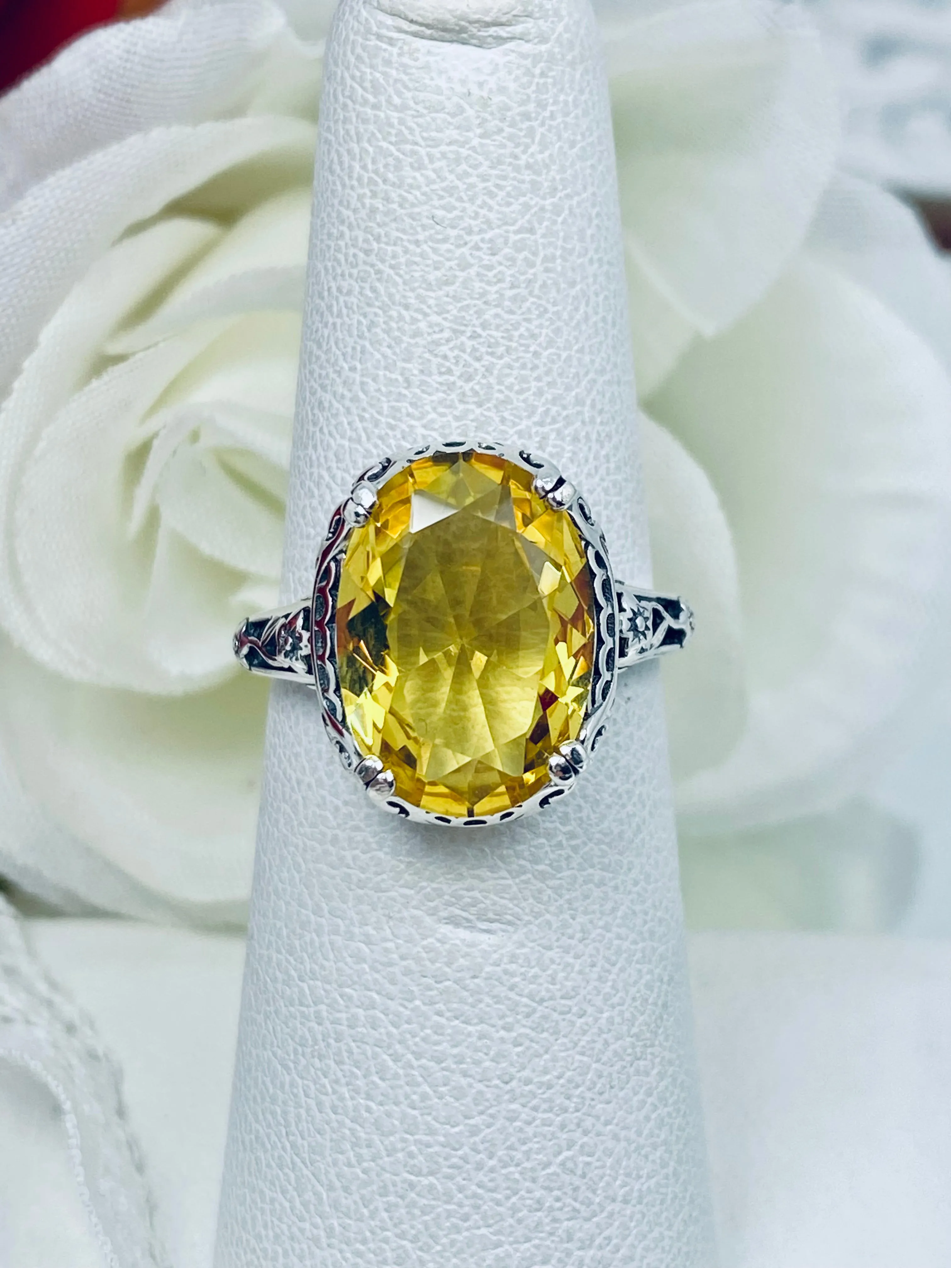 Citrine Ring & Band Set, Yellow Gemstone, Edwardian Jewelry #D70