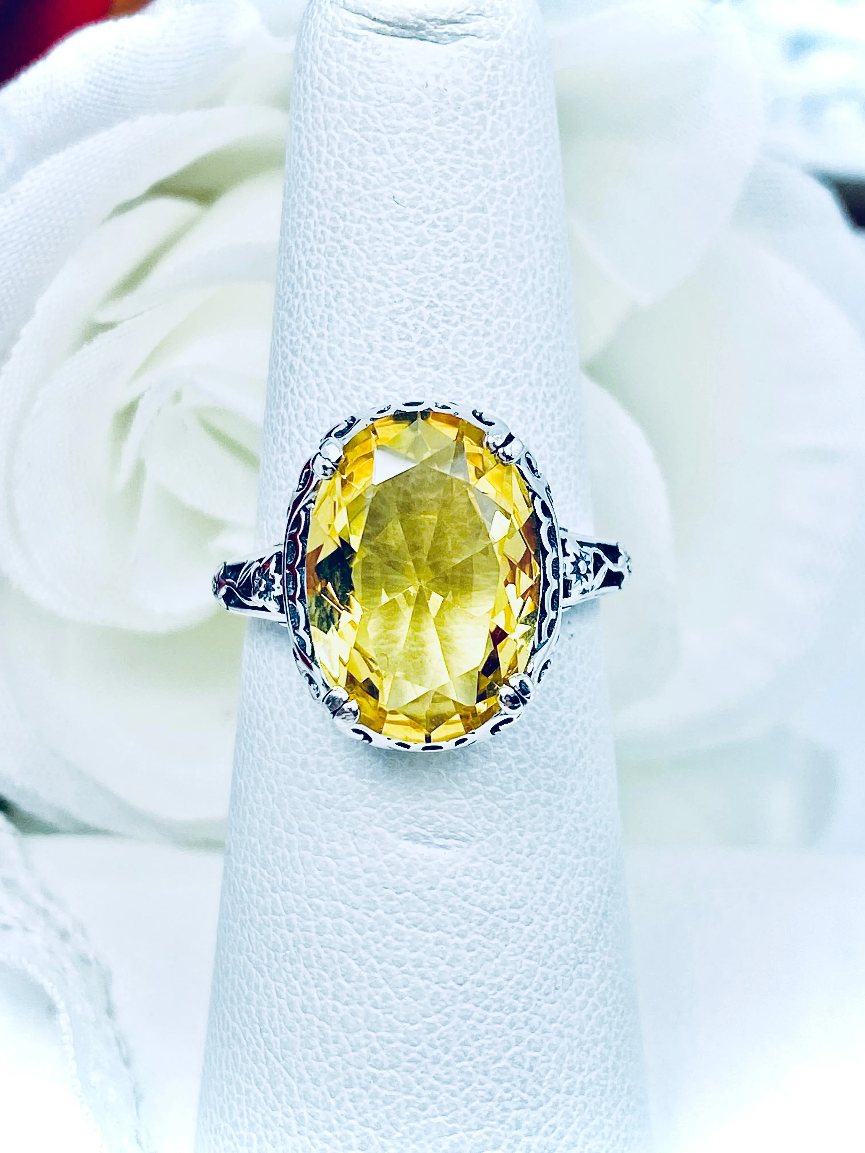 Citrine Ring & Band Set, Yellow Gemstone, Edwardian Jewelry #D70