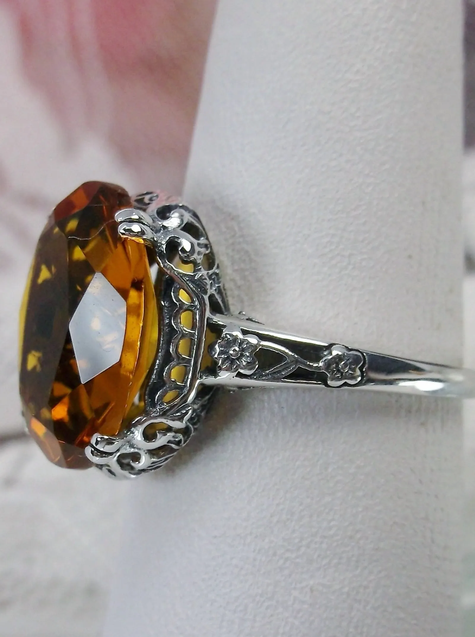 Citrine Ring, Cognac-Orange Gemstone, Edwardian Jewelry #D70