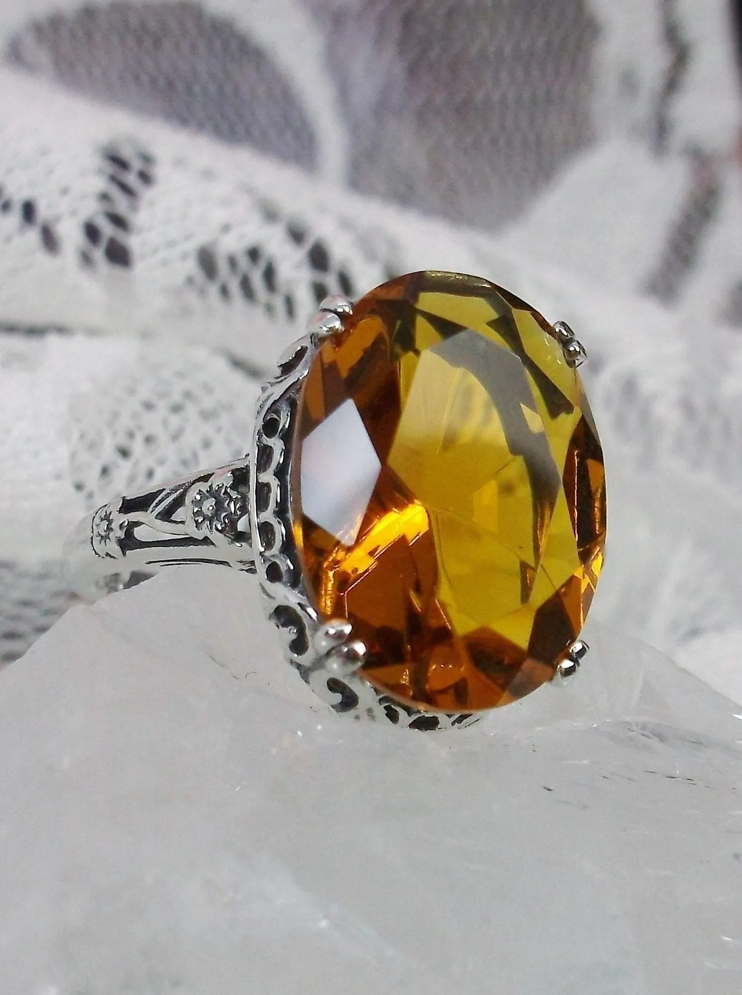 Citrine Ring, Cognac-Orange Gemstone, Edwardian Jewelry #D70