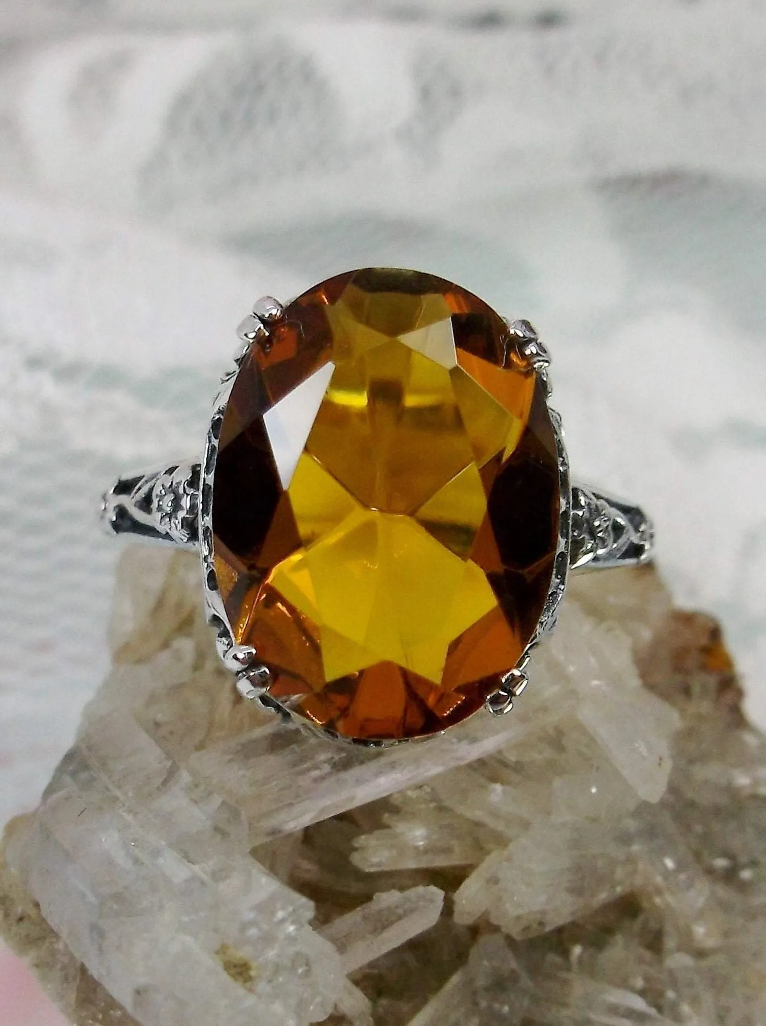 Citrine Ring, Cognac-Orange Gemstone, Edwardian Jewelry #D70