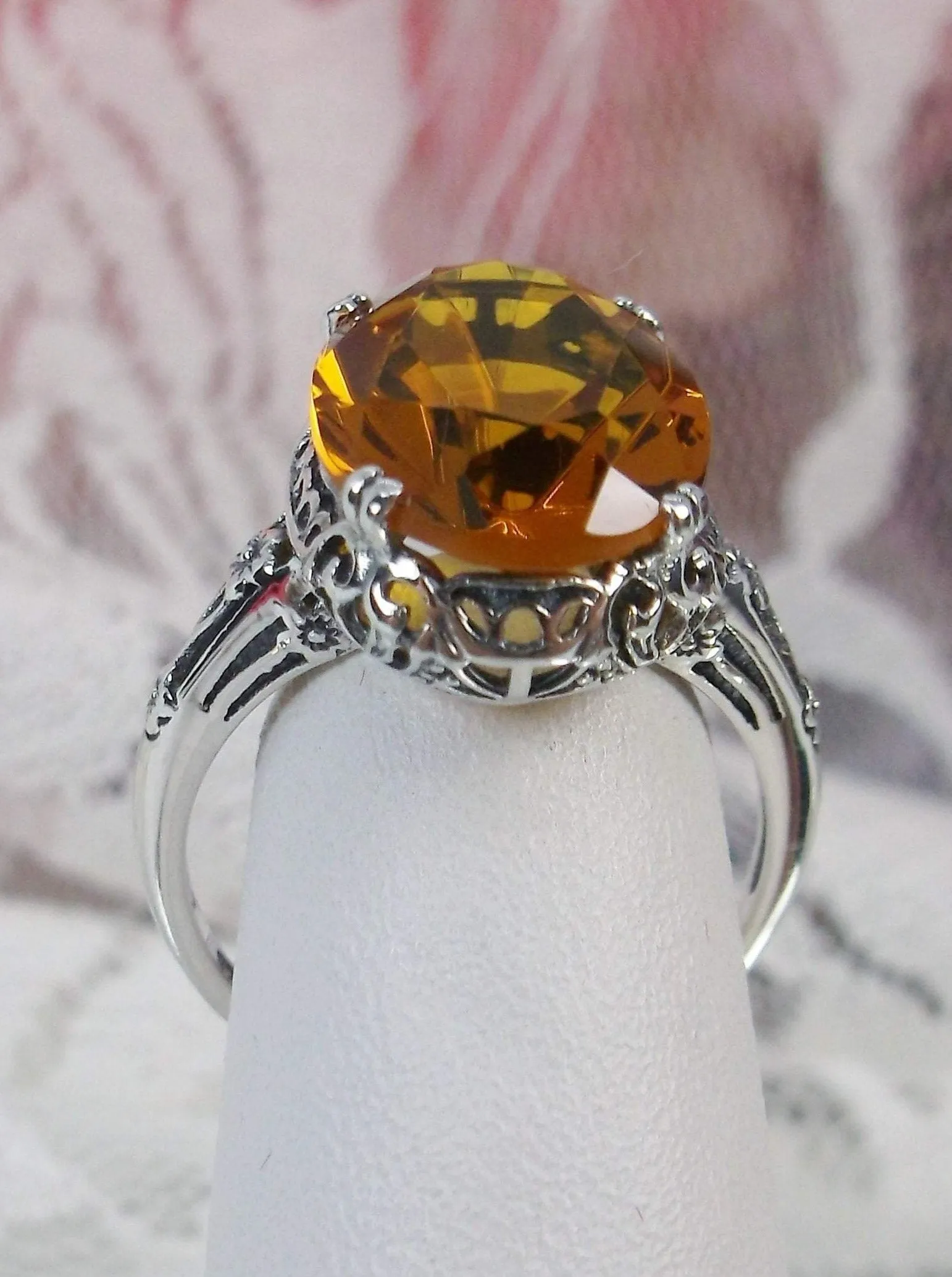 Citrine Ring, Cognac-Orange Gemstone, Edwardian Jewelry #D70
