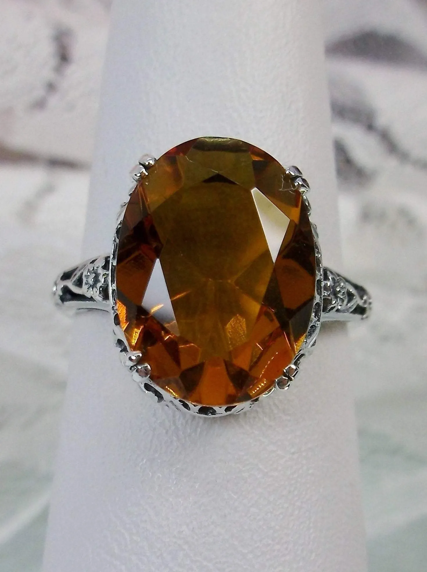 Citrine Ring, Cognac-Orange Gemstone, Edwardian Jewelry #D70