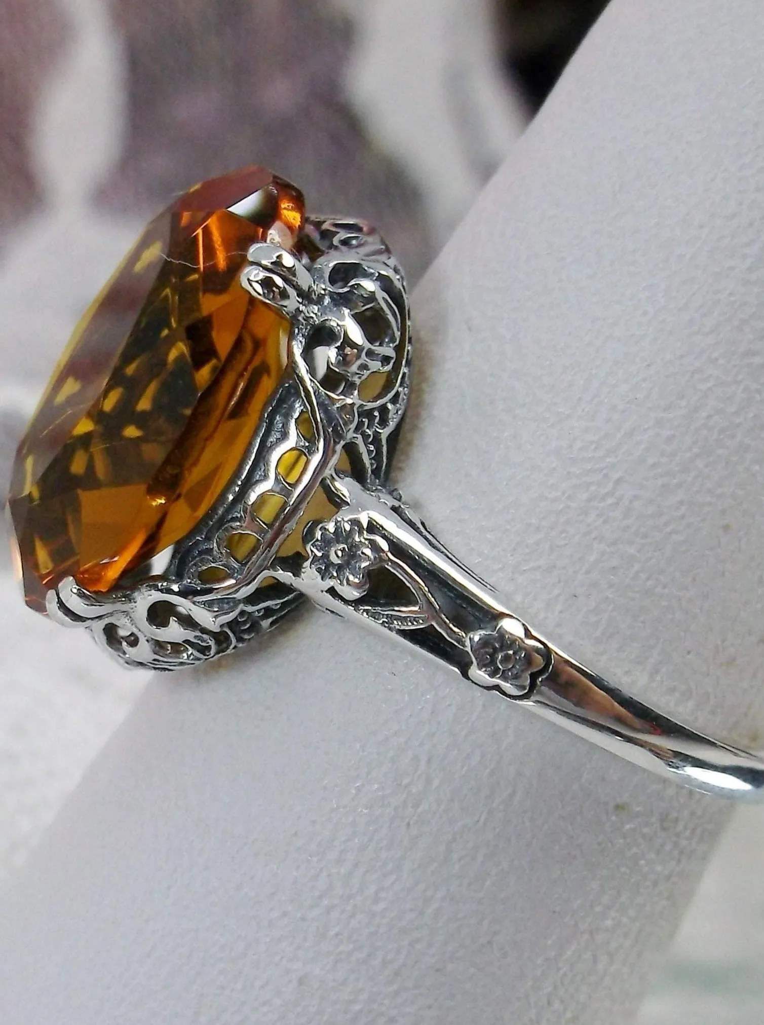 Citrine Ring, Cognac-Orange Gemstone, Edwardian Jewelry #D70