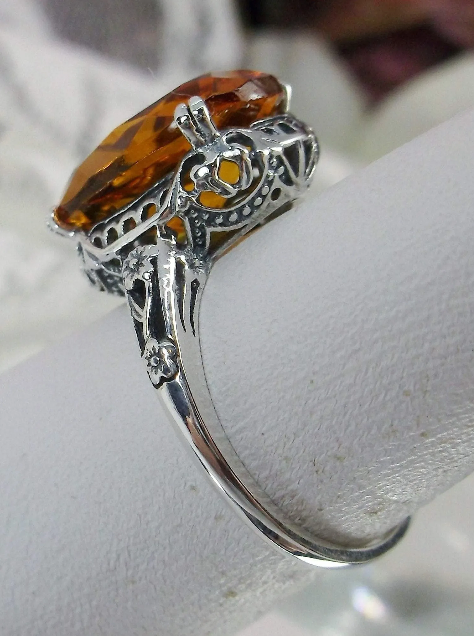 Citrine Ring, Cognac-Orange Gemstone, Edwardian Jewelry #D70