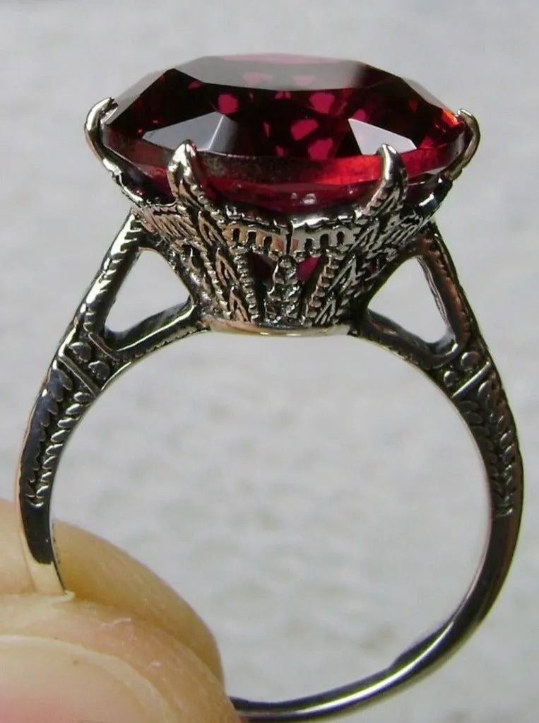 Classic Ring, Red Ruby Solitaire, Victorian Jewelry #D37