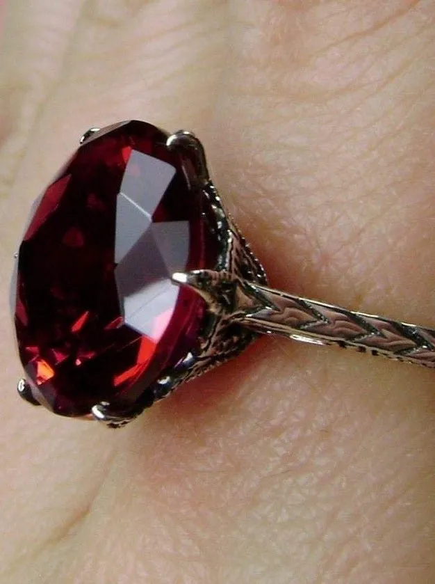 Classic Ring, Red Ruby Solitaire, Victorian Jewelry #D37