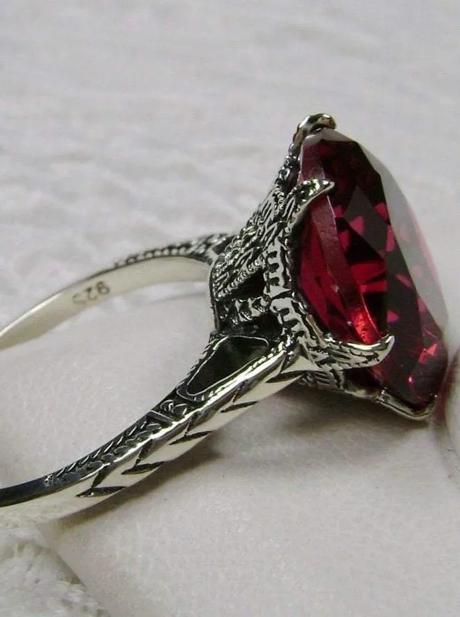 Classic Ring, Red Ruby Solitaire, Victorian Jewelry #D37