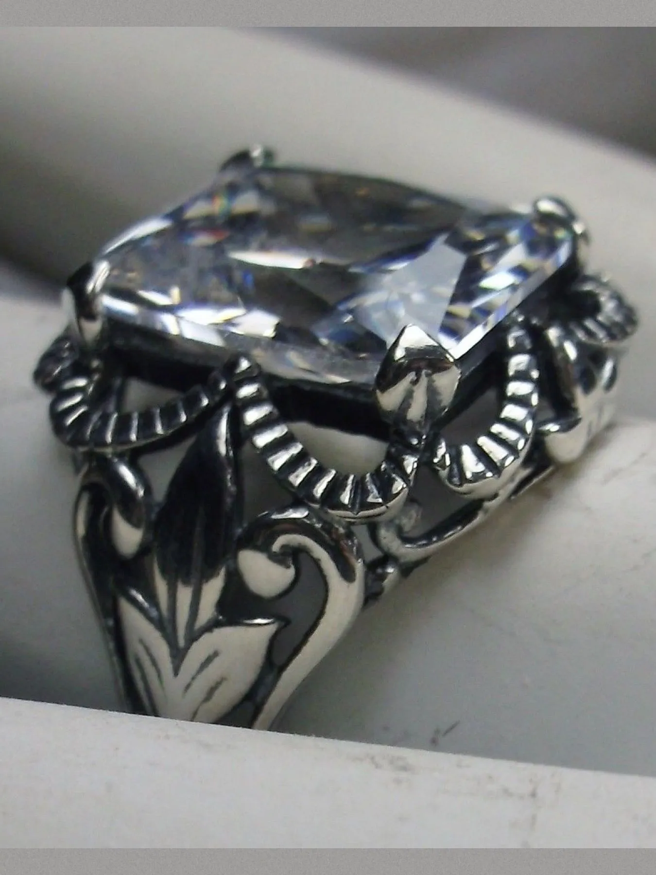 CZ Ring, White Cubic Zirconia, Garland Gothic Jewelry #D102