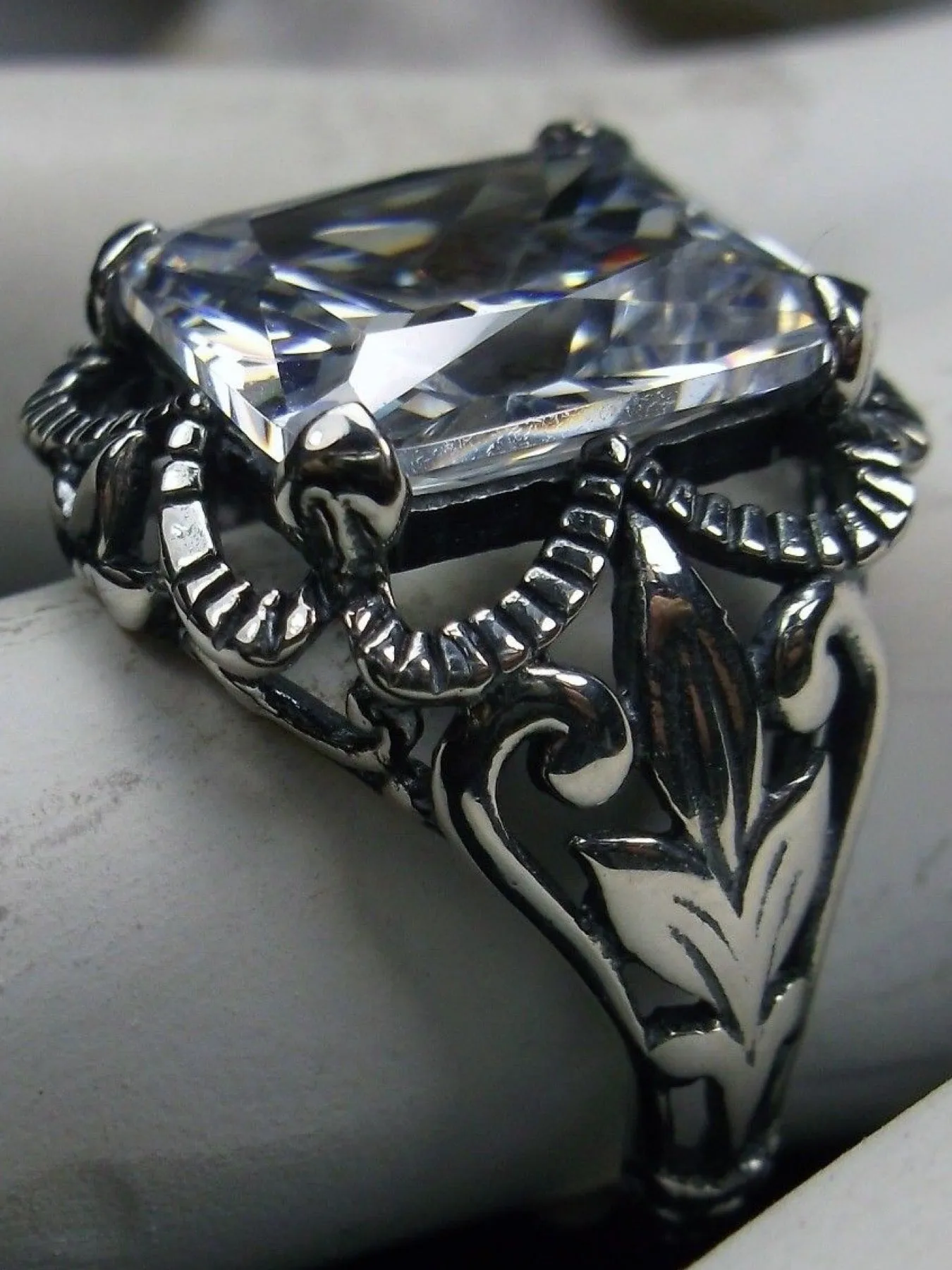 CZ Ring, White Cubic Zirconia, Garland Gothic Jewelry #D102