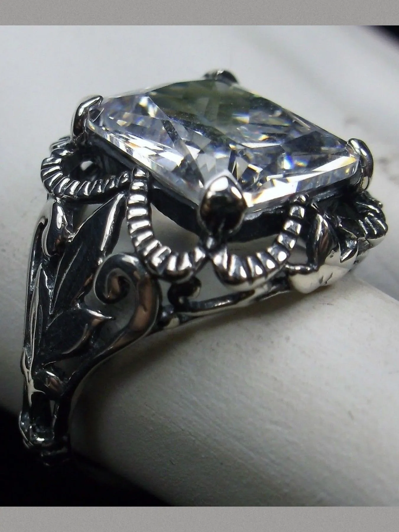 CZ Ring, White Cubic Zirconia, Garland Gothic Jewelry #D102