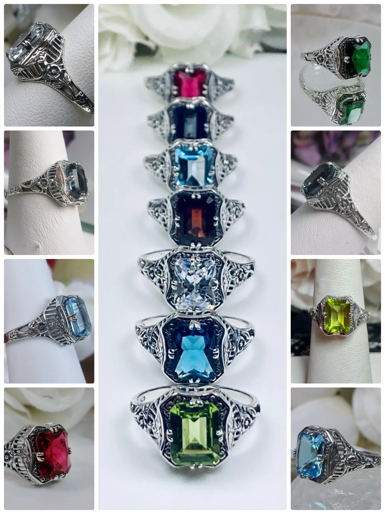 D148, Lovely Rectangle Ring, Natural or Simulated Gem, Edwardian Jewelry #D148