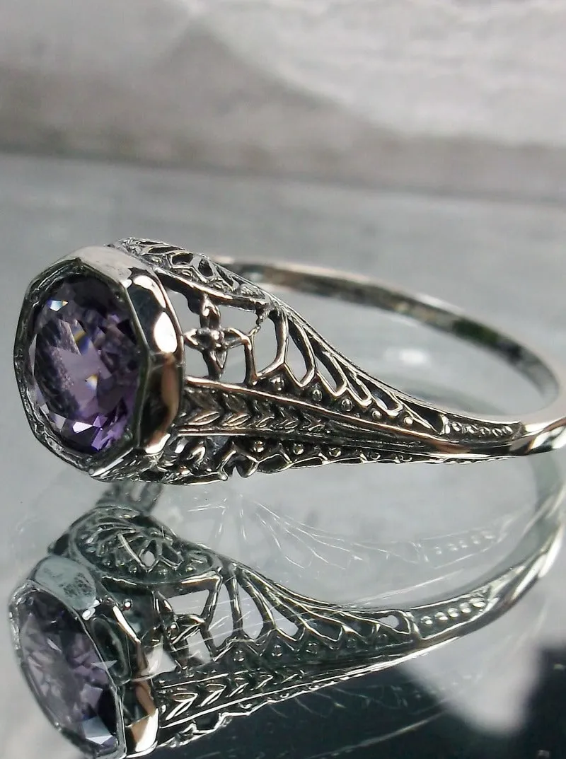 D205, Dandelion Ring, Natural or Simulated Gemstone, Sterling Silver Filigree Victorian Jewelry #D205