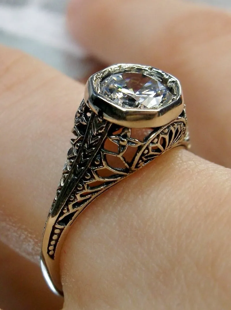D205, Dandelion Ring, Natural or Simulated Gemstone, Sterling Silver Filigree Victorian Jewelry #D205