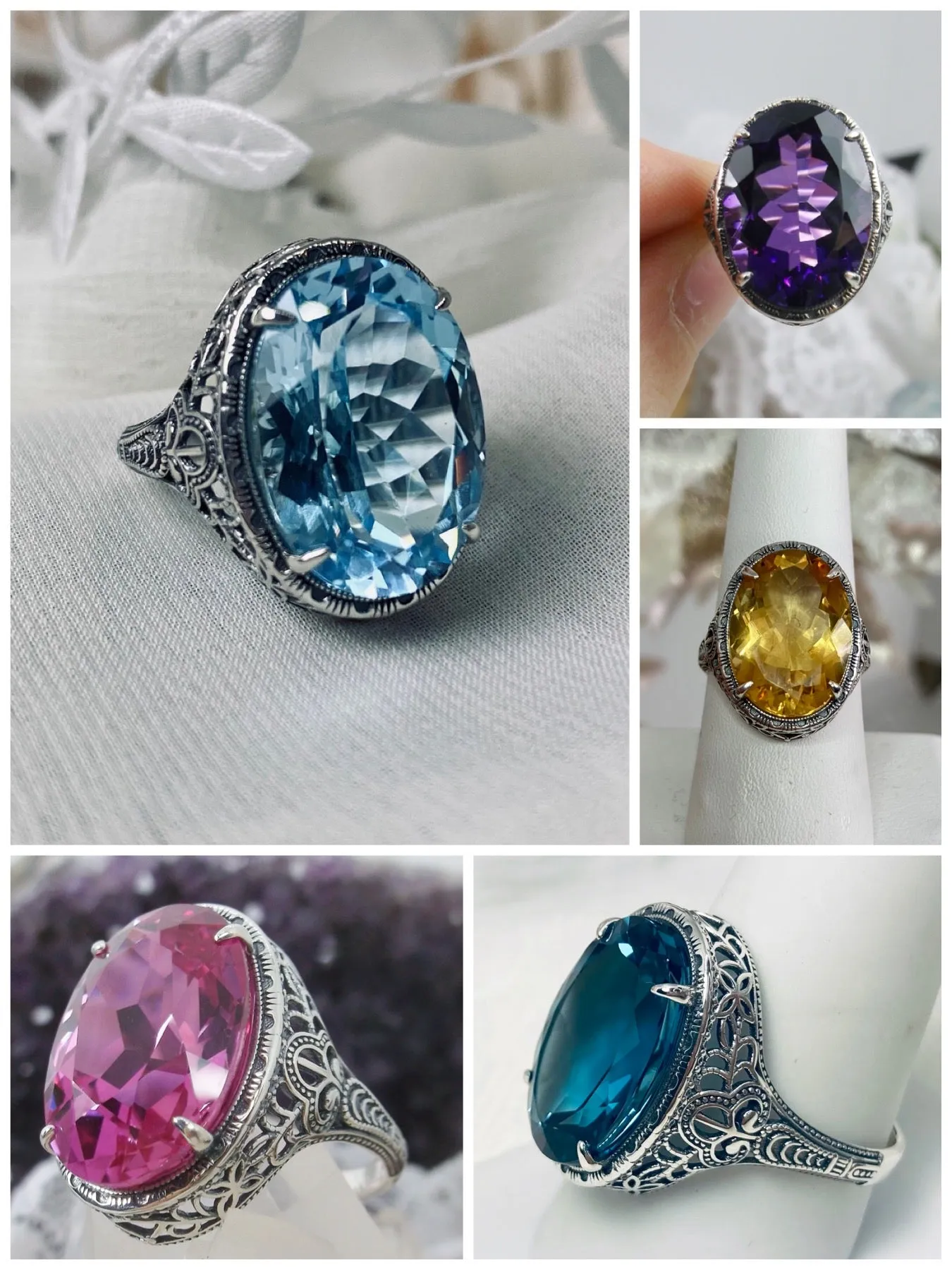 D230, Natural Gemstone Persian Ring, Art Deco Vintage Revival Jewelry #D230