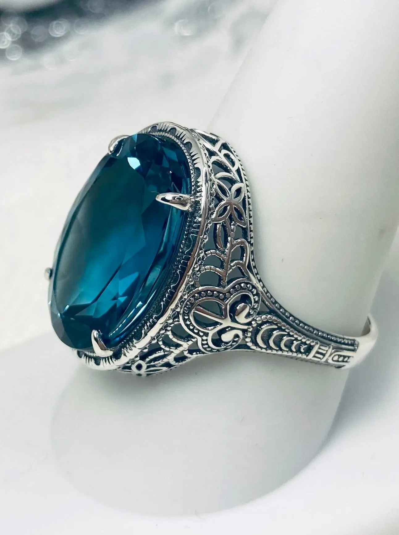 D230, Natural Gemstone Persian Ring, Art Deco Vintage Revival Jewelry #D230