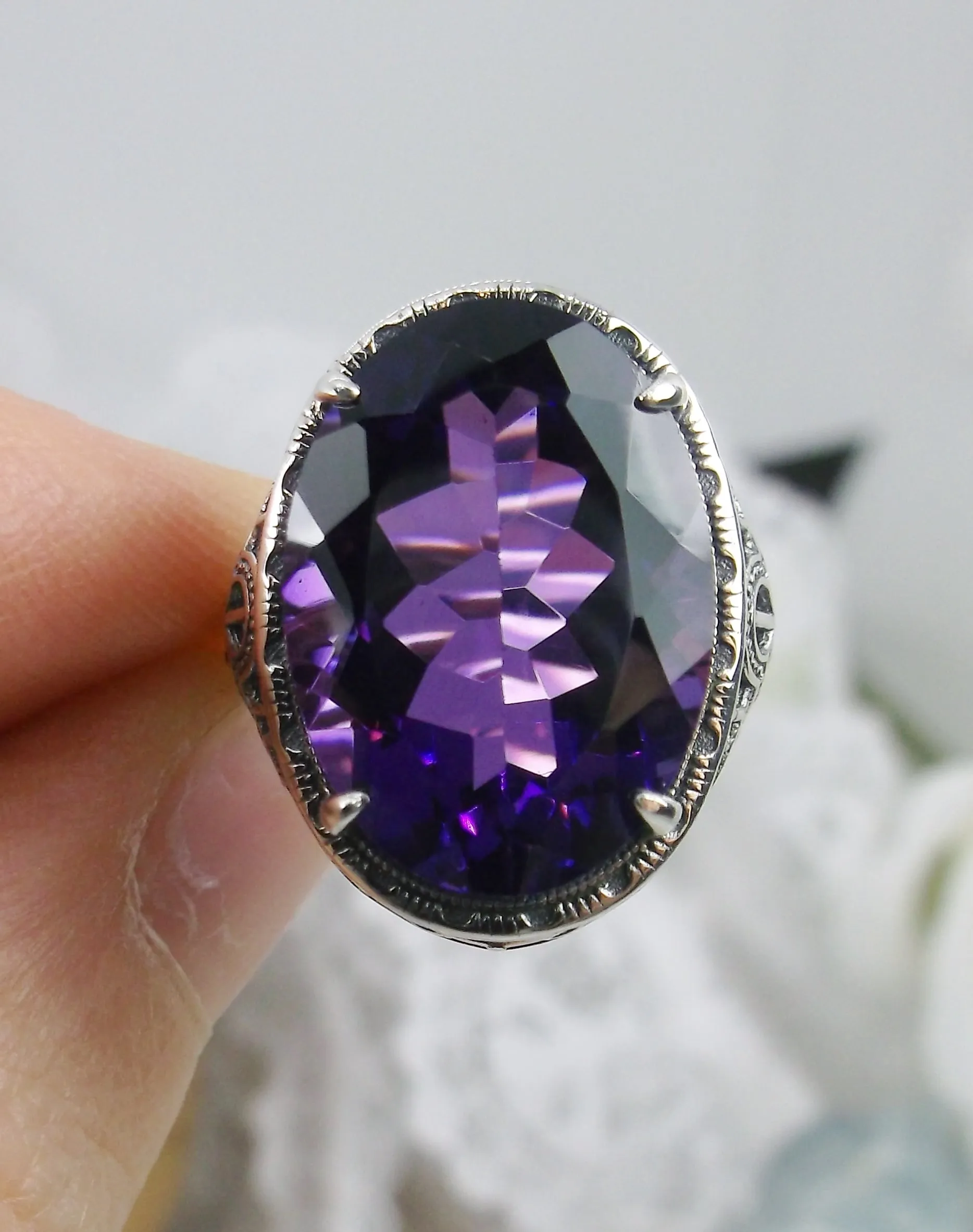 D230, Natural Gemstone Persian Ring, Art Deco Vintage Revival Jewelry #D230