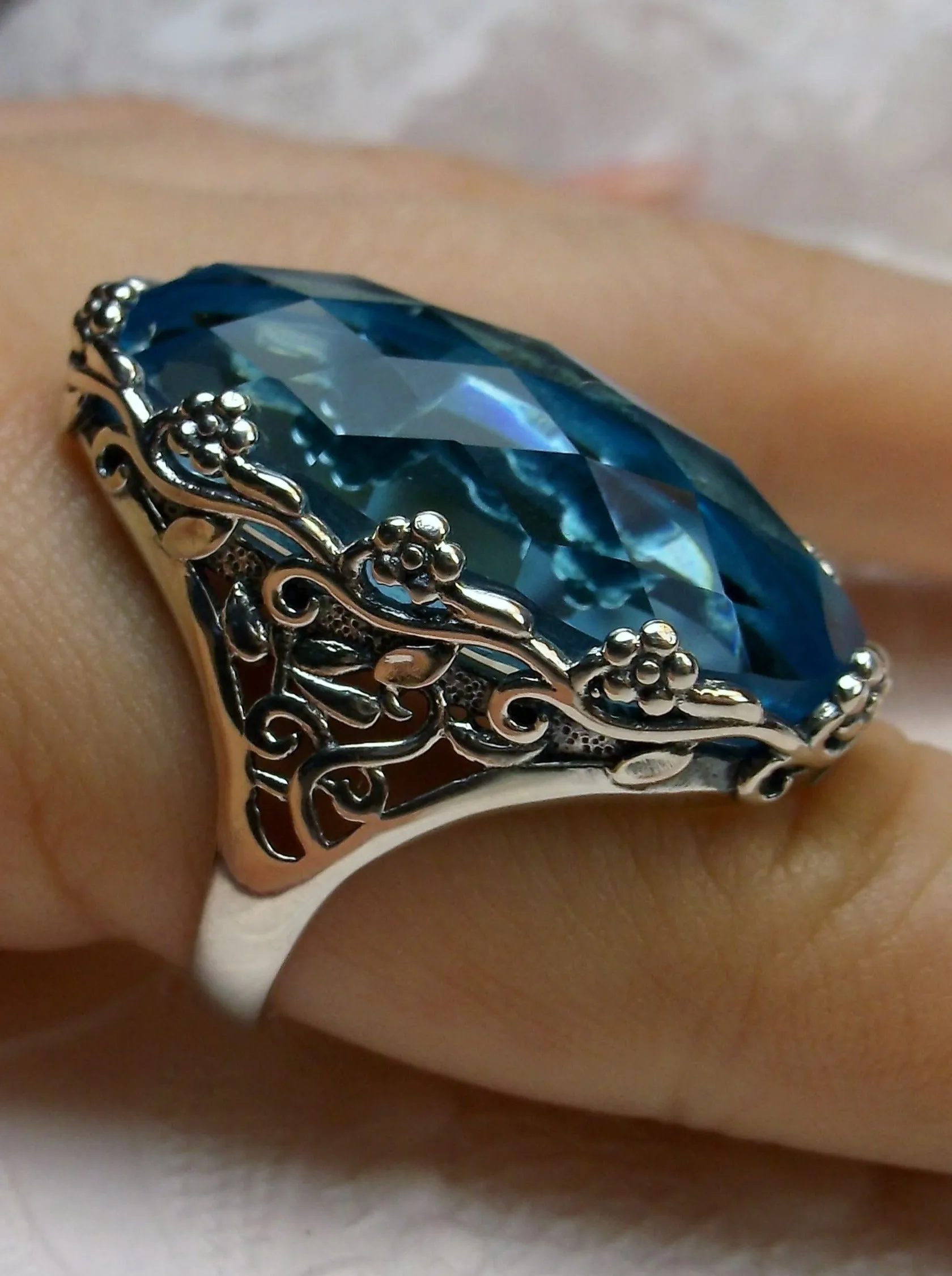 D97, Rosey Ring, Large Oval gem, Vintage Reproduction Jewelry #D97