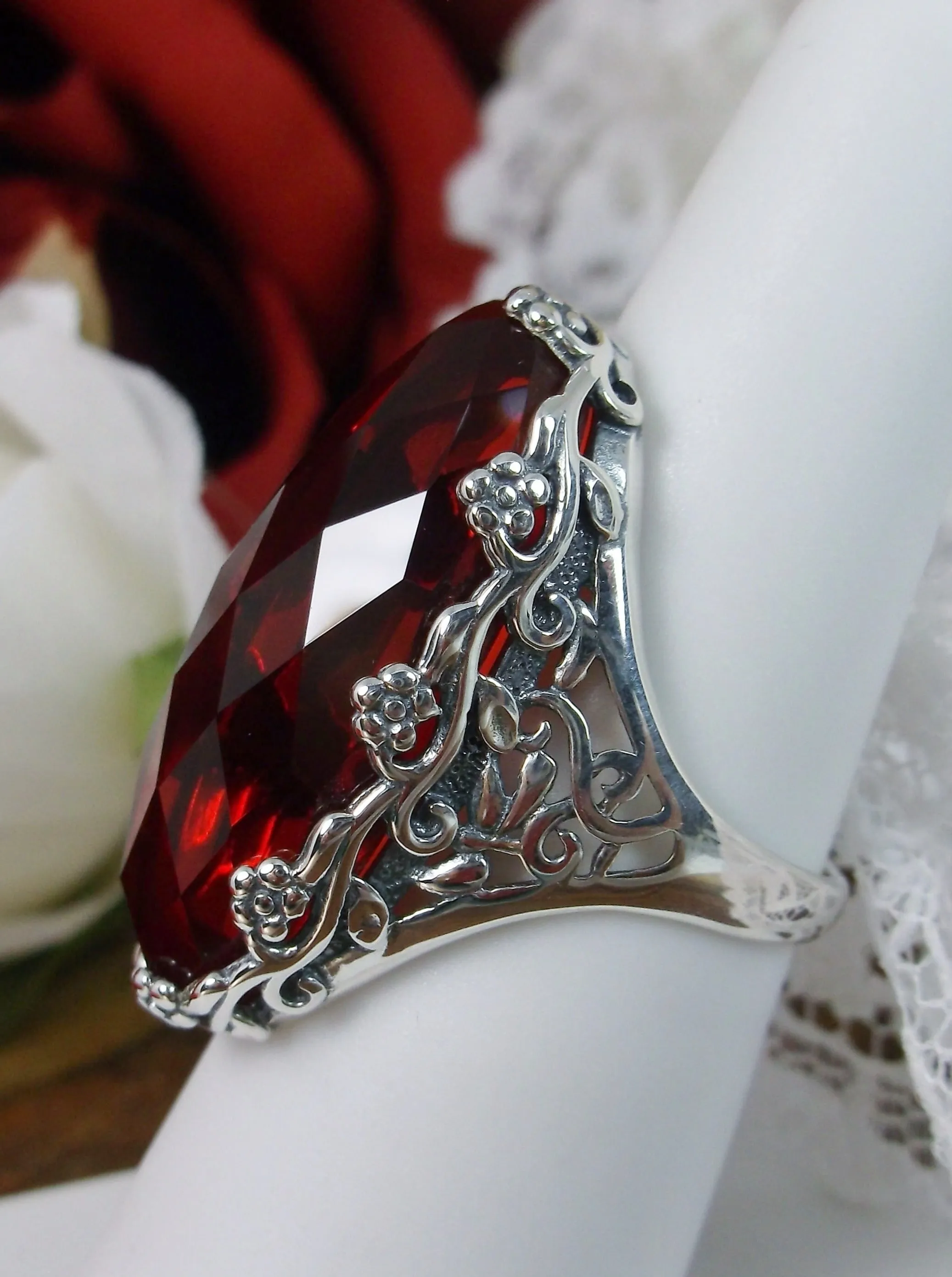 D97, Rosey Ring, Large Oval gem, Vintage Reproduction Jewelry #D97