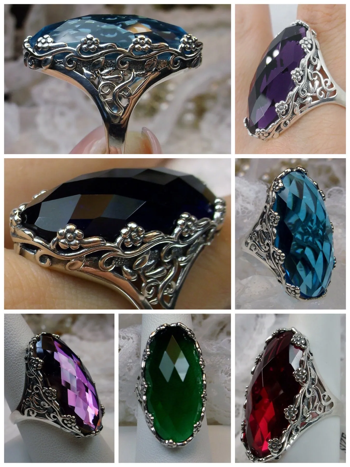 D97, Rosey Ring, Large Oval gem, Vintage Reproduction Jewelry #D97