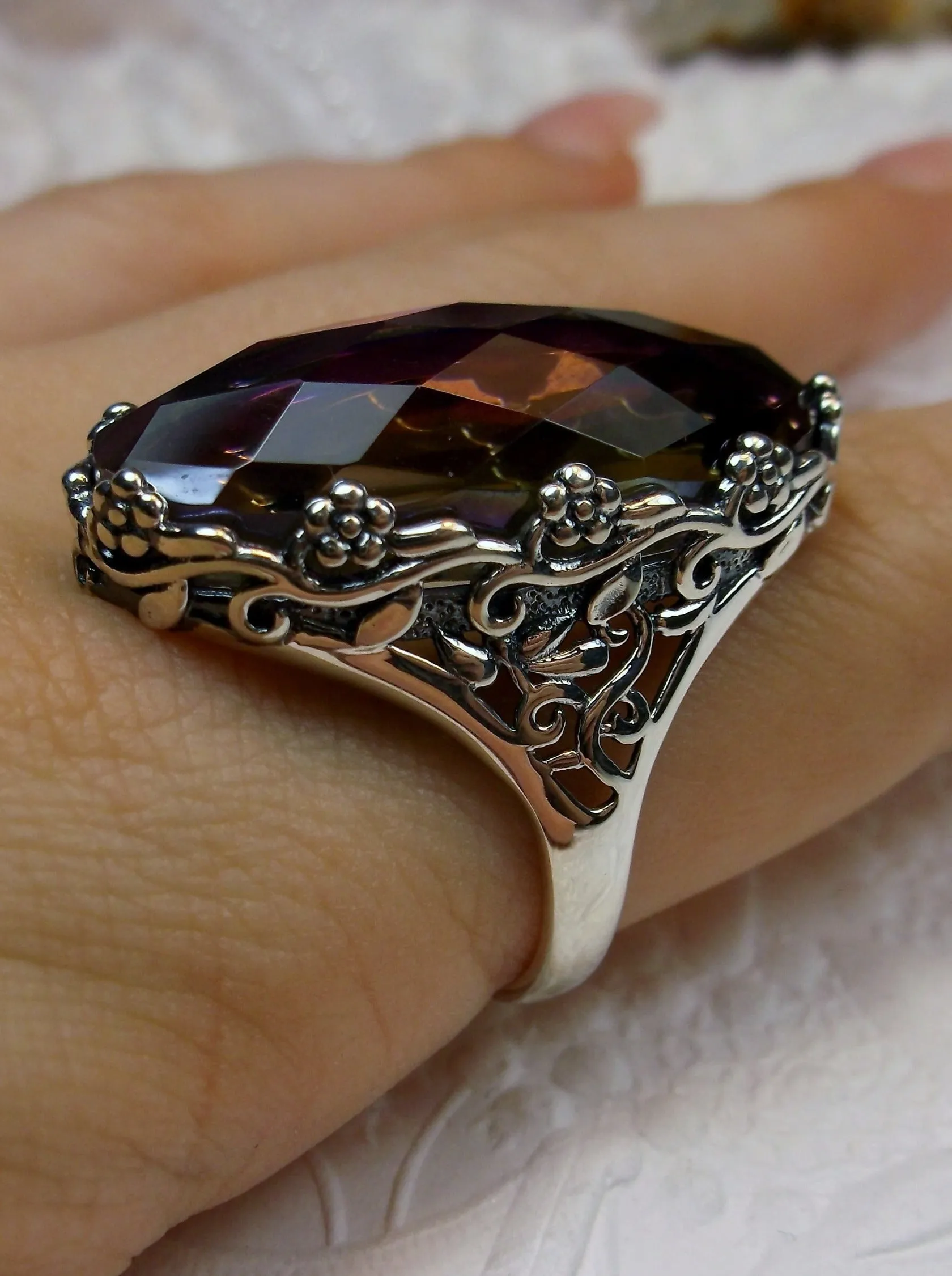 D97, Rosey Ring, Large Oval gem, Vintage Reproduction Jewelry #D97
