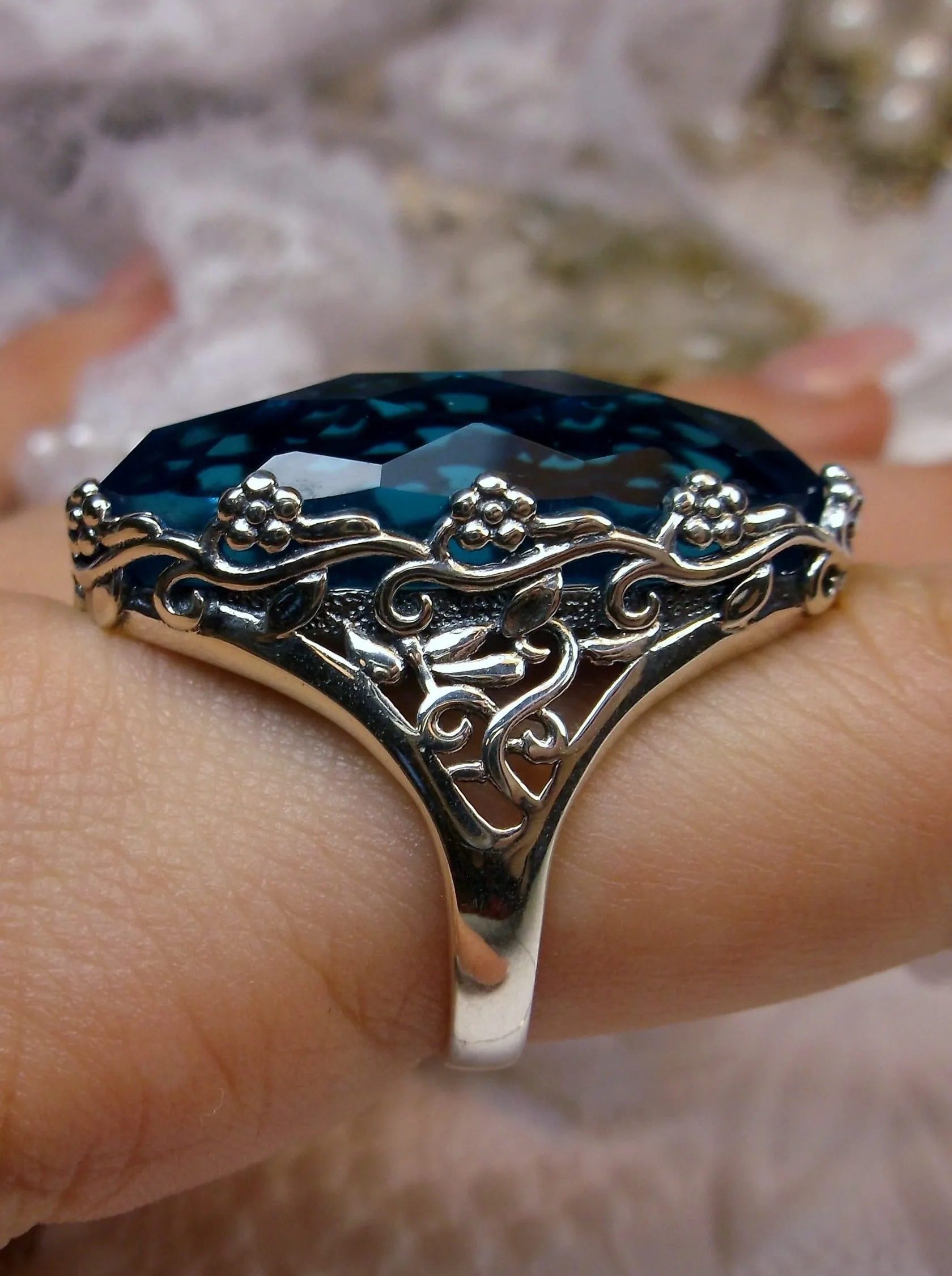 D97, Rosey Ring, Large Oval gem, Vintage Reproduction Jewelry #D97
