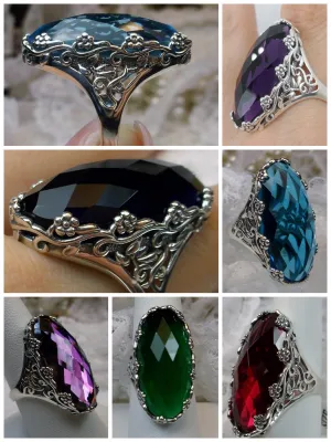 D97, Rosey Ring, Large Oval gem, Vintage Reproduction Jewelry #D97