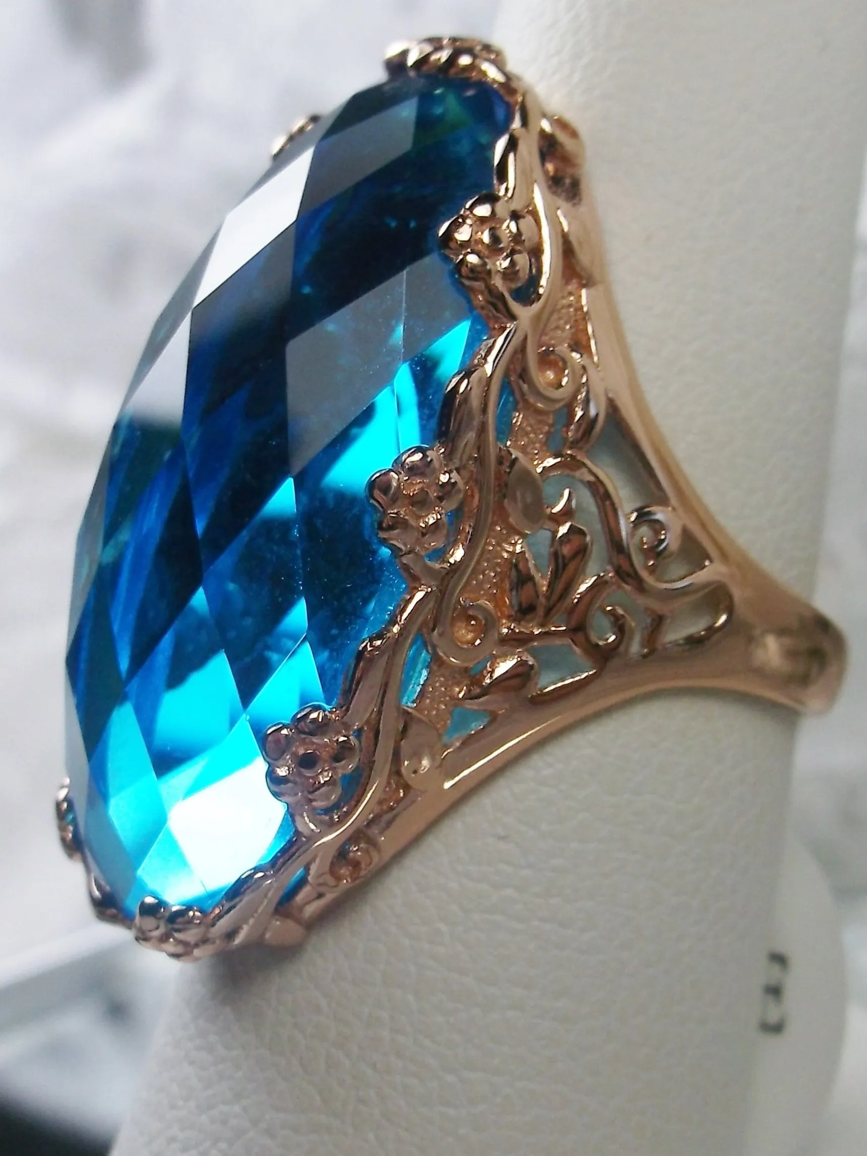 D97 Rosey Ring, Rose Gold plated Sterling Silver, Large Oval gem, Vintage Jewelry #D97