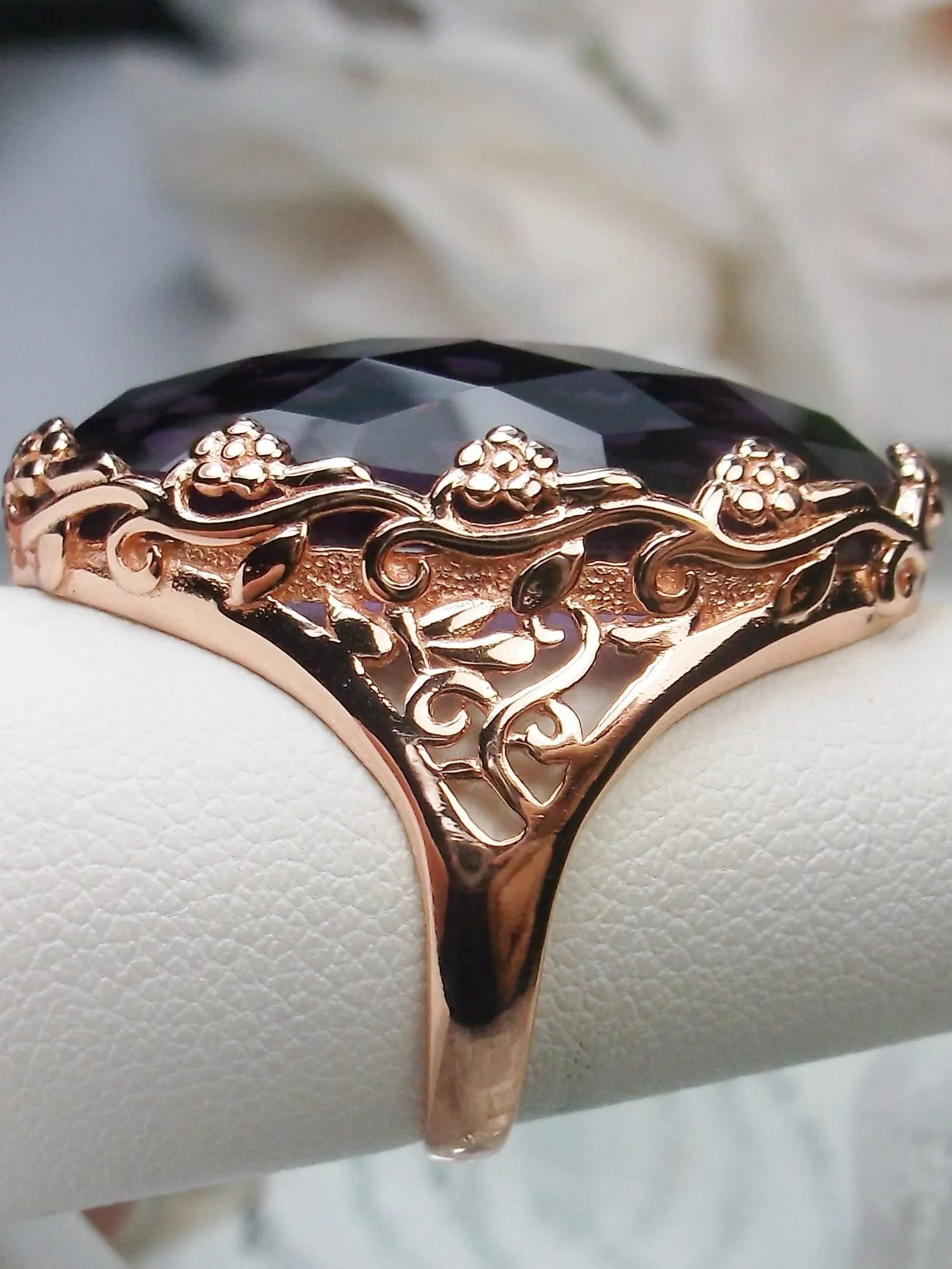 D97 Rosey Ring, Rose Gold plated Sterling Silver, Large Oval gem, Vintage Jewelry #D97
