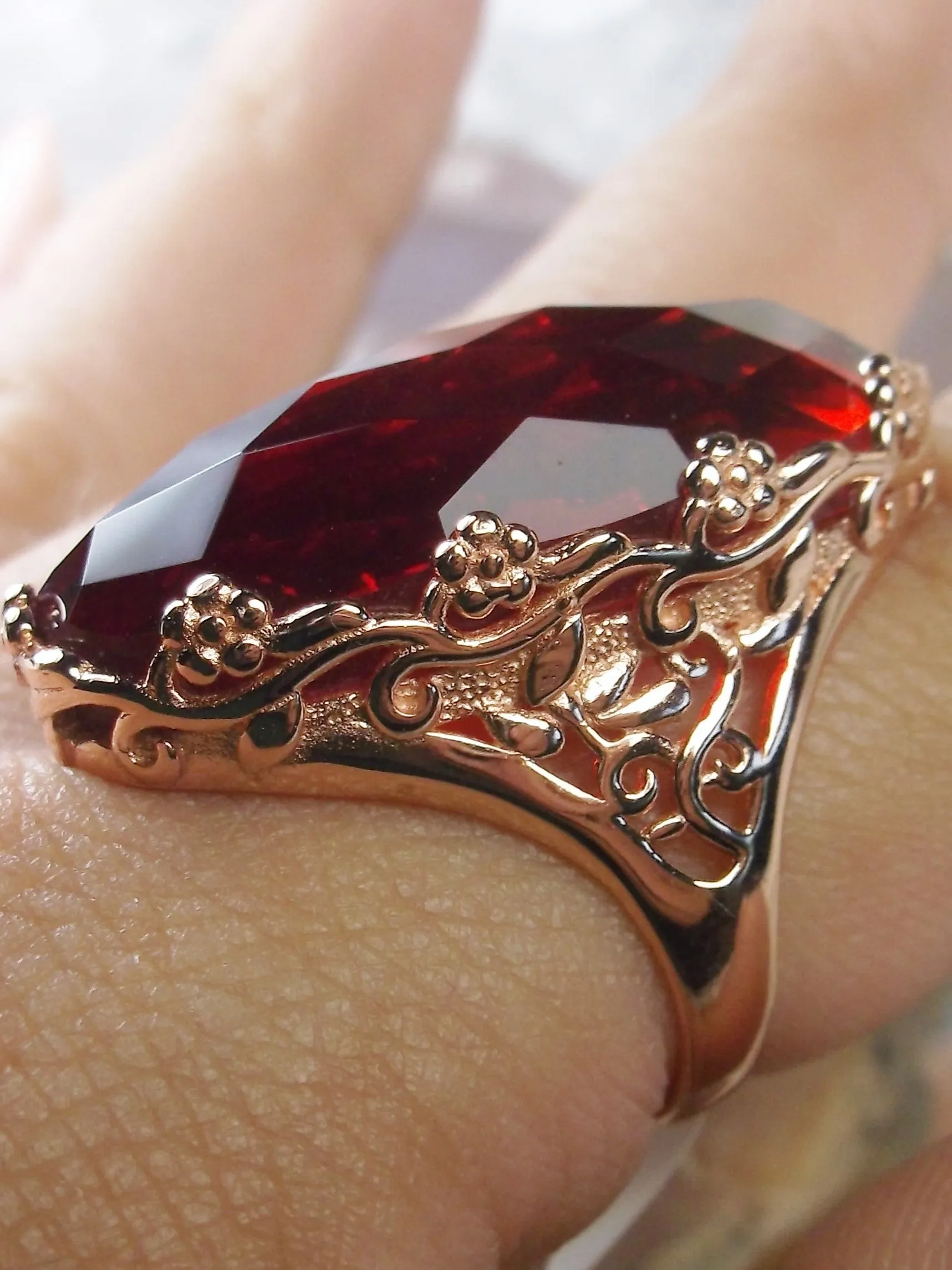 D97 Rosey Ring, Rose Gold plated Sterling Silver, Large Oval gem, Vintage Jewelry #D97