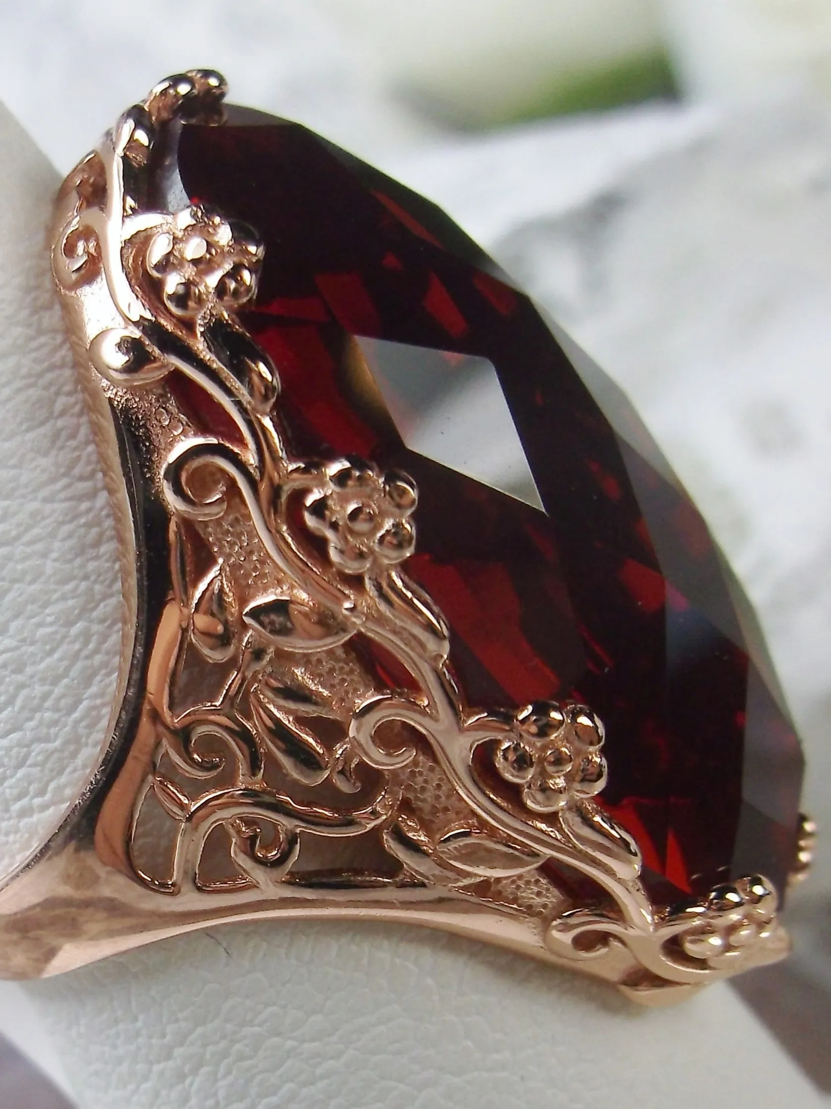 D97 Rosey Ring, Rose Gold plated Sterling Silver, Large Oval gem, Vintage Jewelry #D97