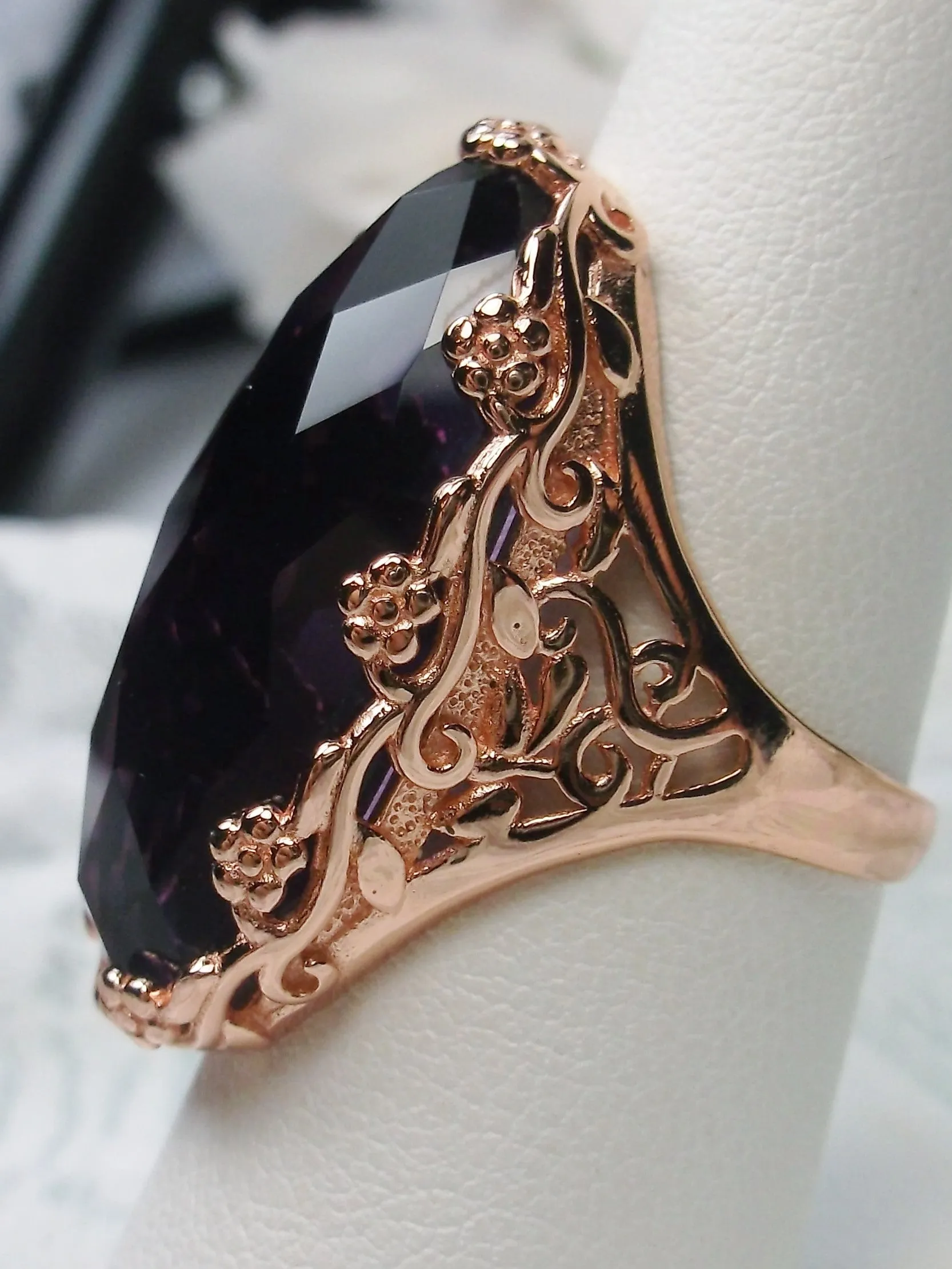 D97 Rosey Ring, Rose Gold plated Sterling Silver, Large Oval gem, Vintage Jewelry #D97