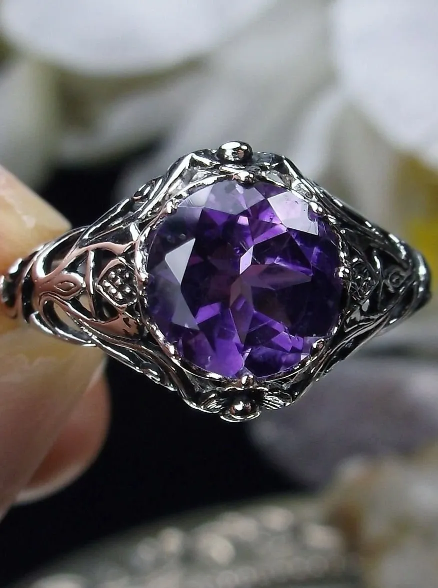 Daisy Ring, Simulated or Natural Amethyst Ring Daisy Filigree Victorian Jewelry #D66