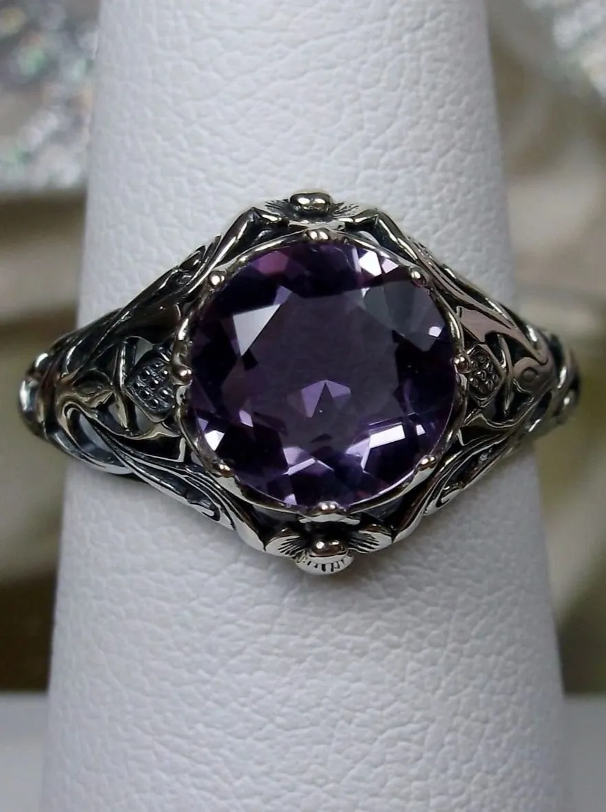 Daisy Ring, Simulated or Natural Amethyst Ring Daisy Filigree Victorian Jewelry #D66
