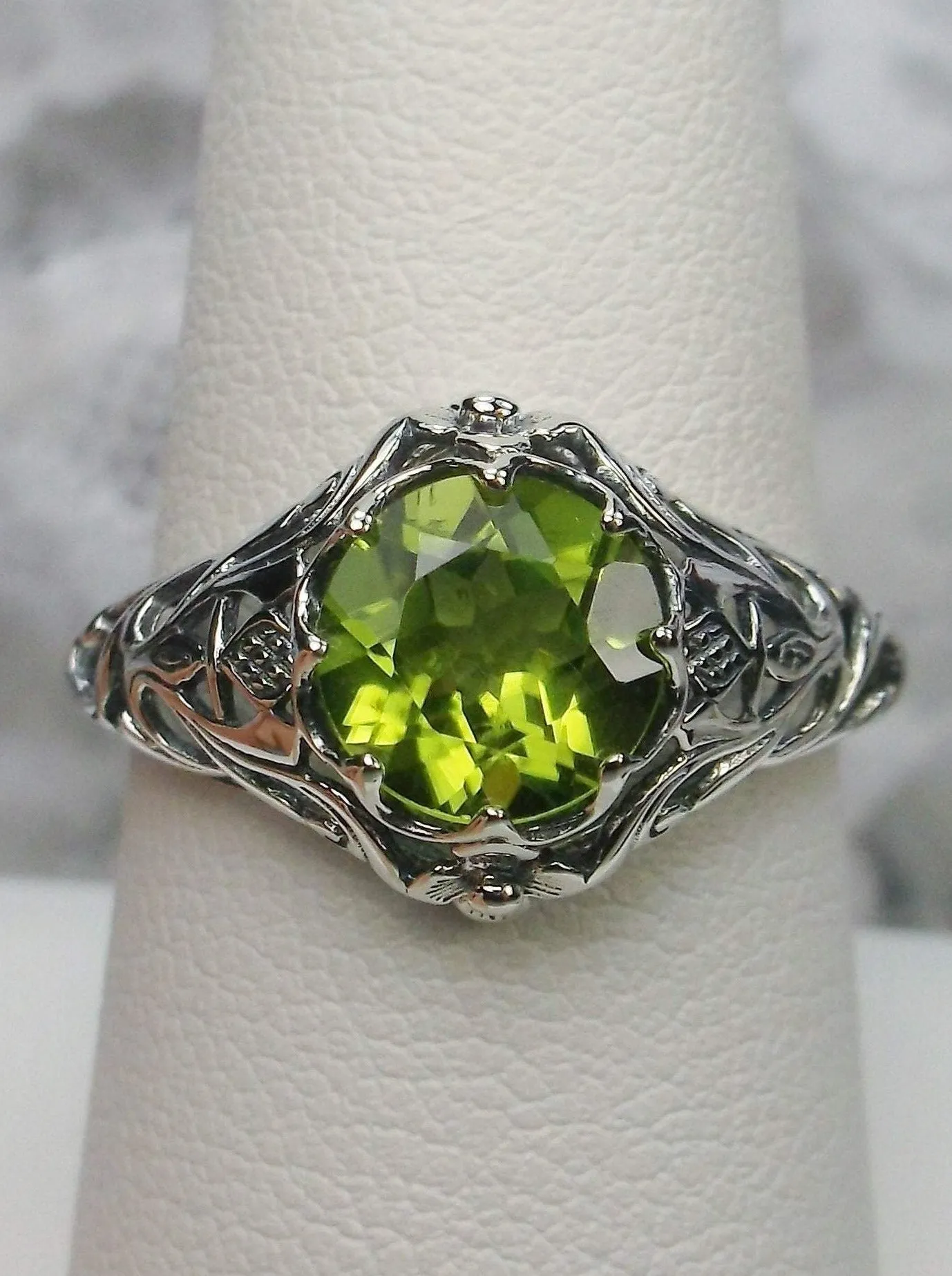 Daisy Ring, Simulated or Natural Peridot Ring Vintage Filigree Victorian Sterling Jewelry #D66