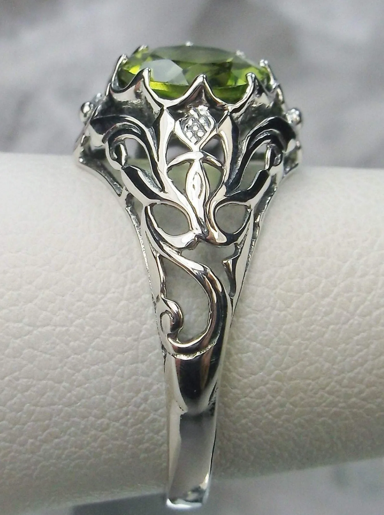 Daisy Ring, Simulated or Natural Peridot Ring Vintage Filigree Victorian Sterling Jewelry #D66