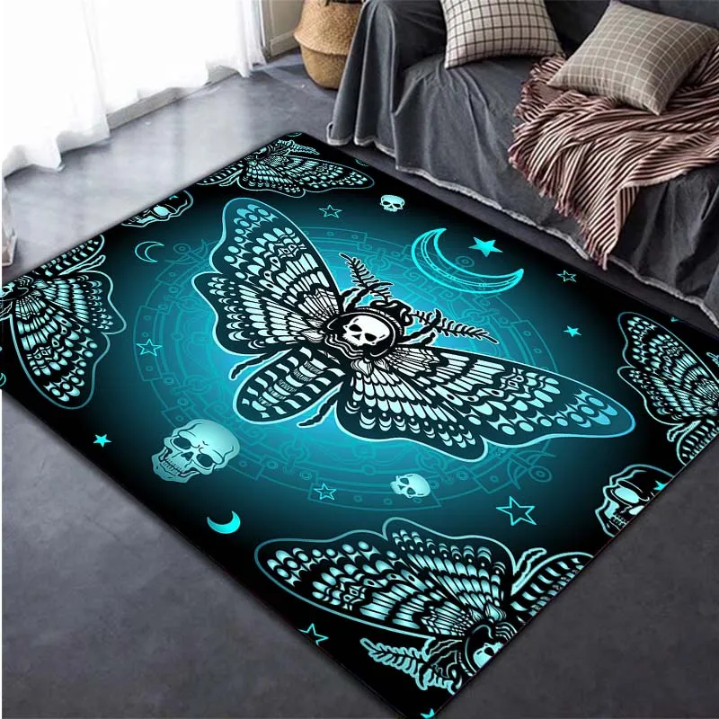 Death Moth Skull head Area Rugs Non-Slip Floor Mat Doormats Home Runner Rug Carpet for Bedroom