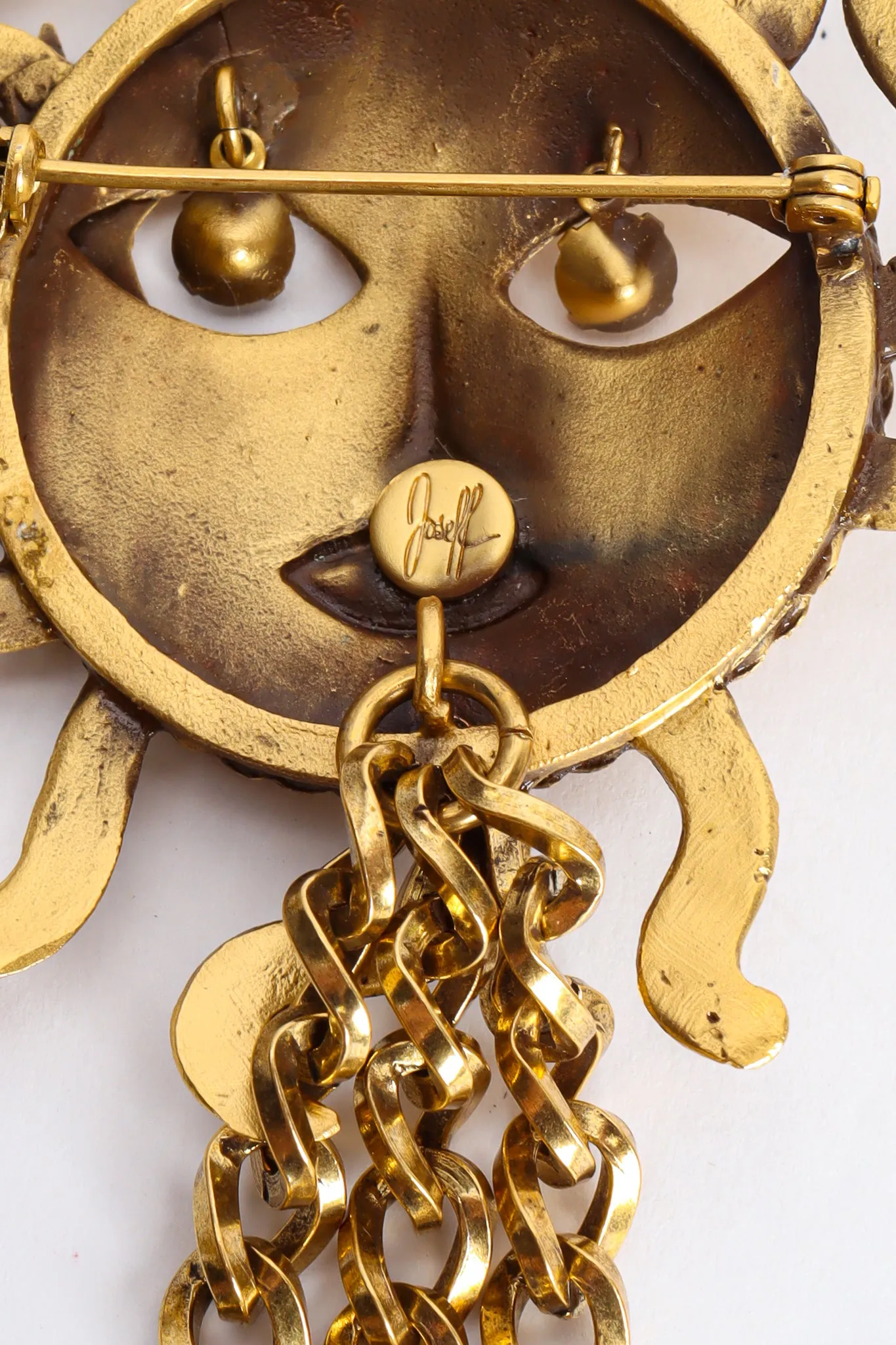 Double Sun God Chatelaine Brooch