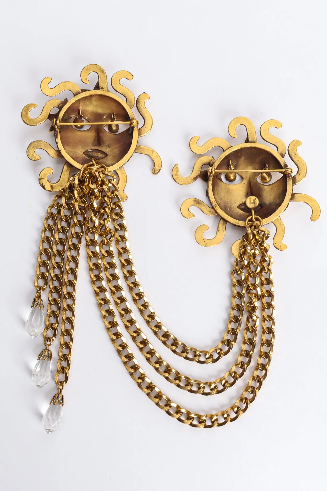 Double Sun God Chatelaine Brooch