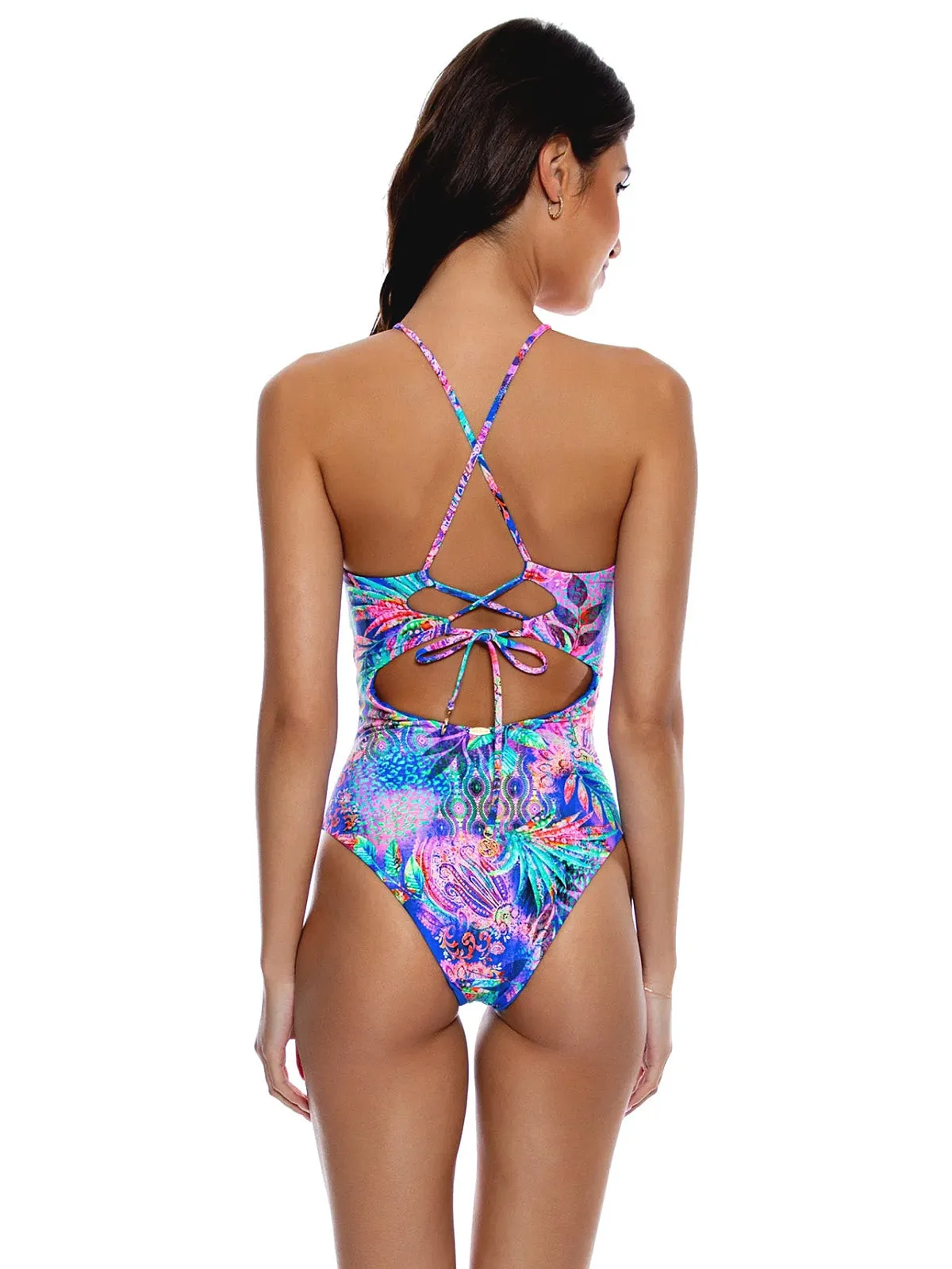 Drawstring Halter Cut Out One Piece