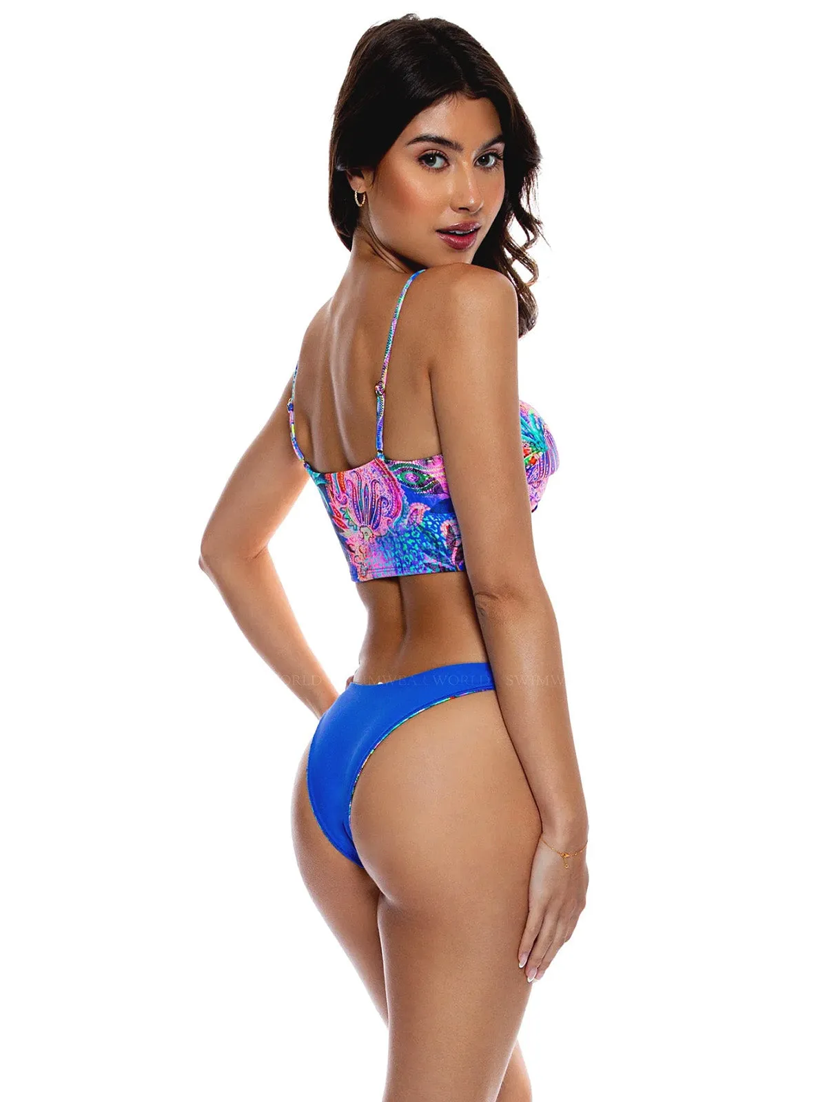 Drawstring Halter Peek A Boo-Reversible High Leg Bikini
