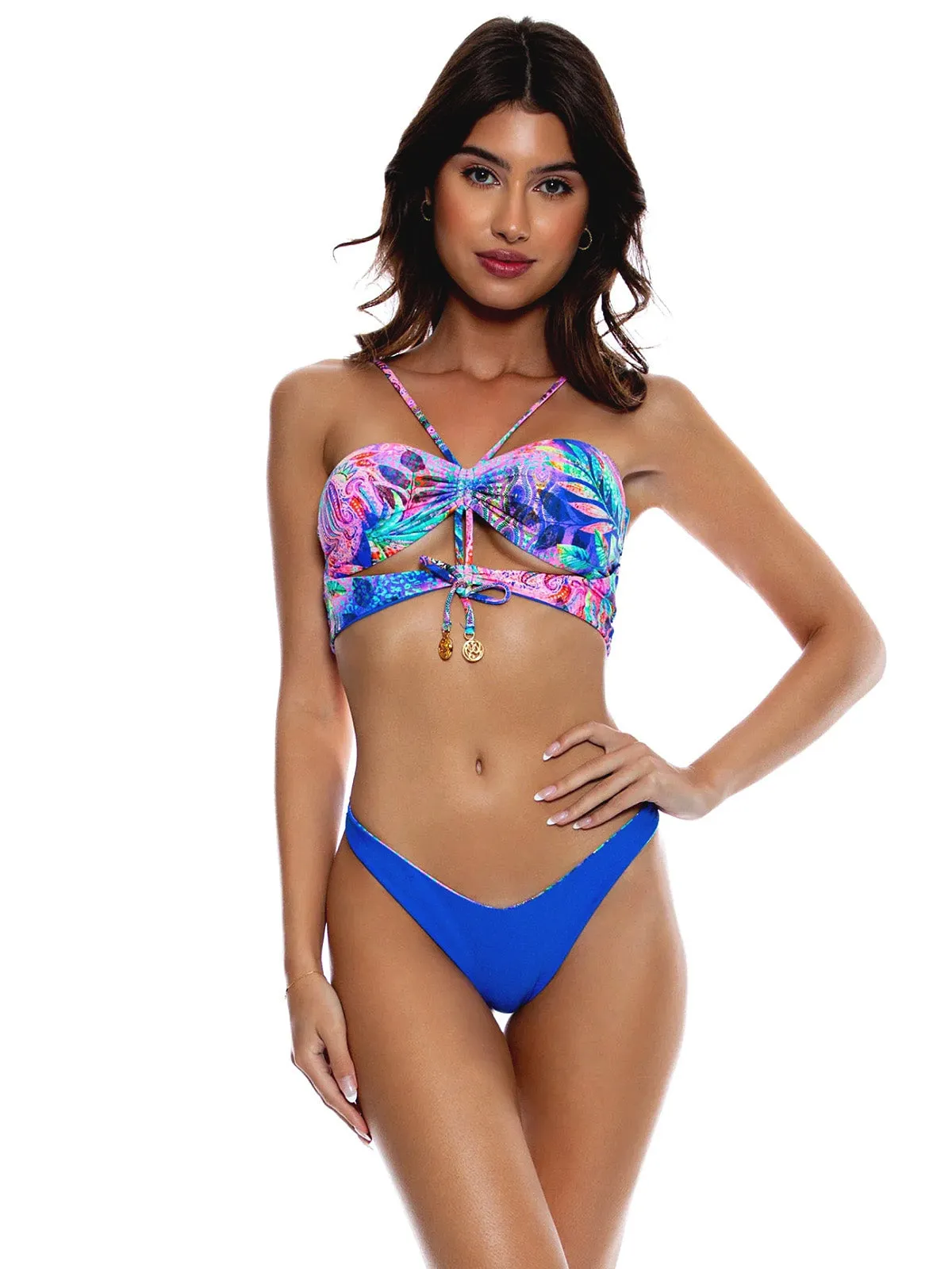Drawstring Halter Peek A Boo-Reversible High Leg Bikini