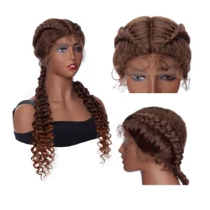 Dutch Braided Wigs With Baby Hair Synthetic Middle Part Wig Curly Wave For Dark Skin Women