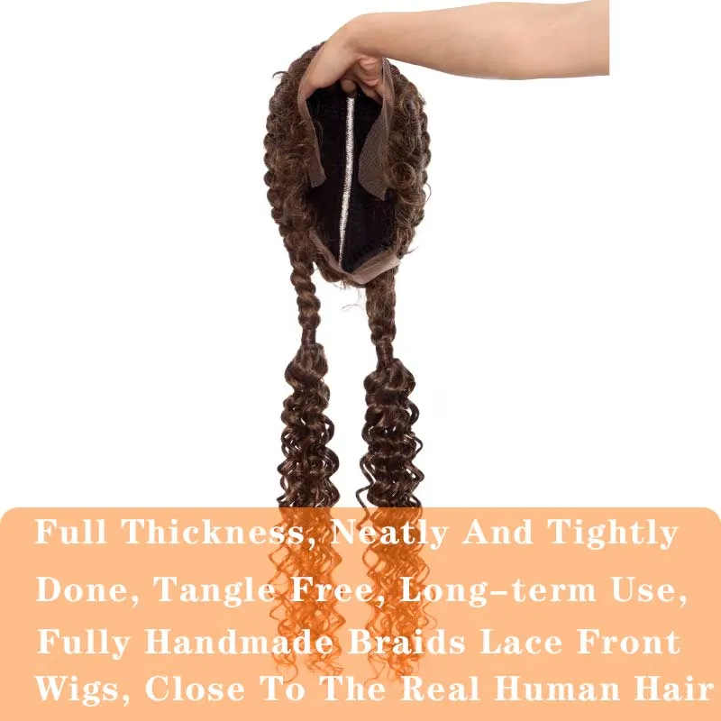 Dutch Braided Wigs With Baby Hair Synthetic Middle Part Wig Curly Wave For Dark Skin Women