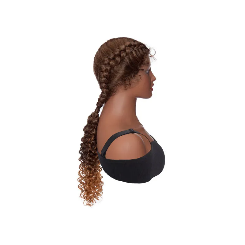 Dutch Braided Wigs With Baby Hair Synthetic Middle Part Wig Curly Wave For Dark Skin Women