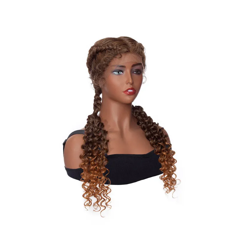 Dutch Braided Wigs With Baby Hair Synthetic Middle Part Wig Curly Wave For Dark Skin Women