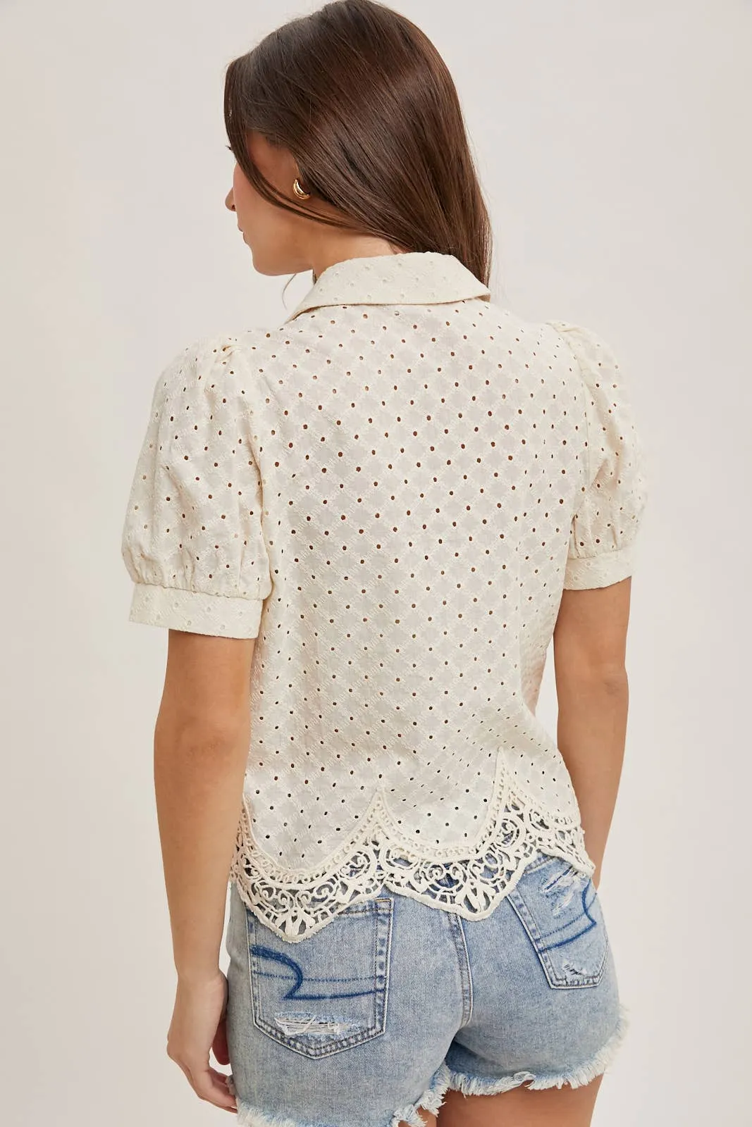 Eloise Eyelet Lace Bubble Sleeve Blouse