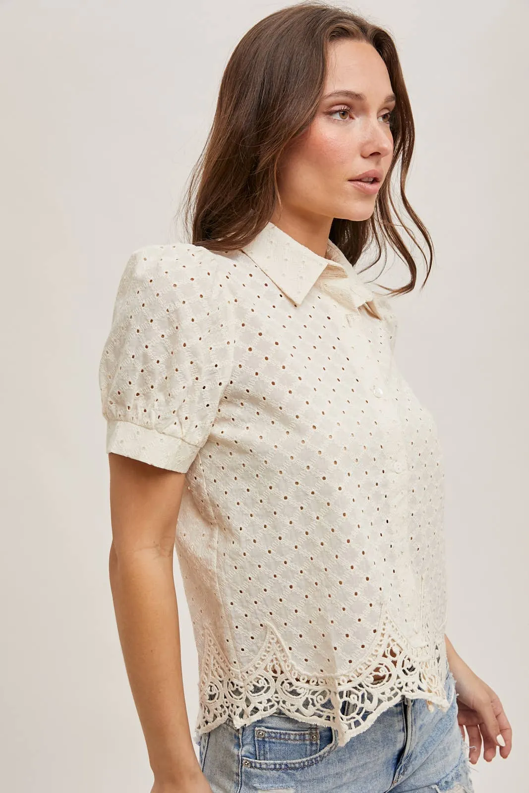 Eloise Eyelet Lace Bubble Sleeve Blouse